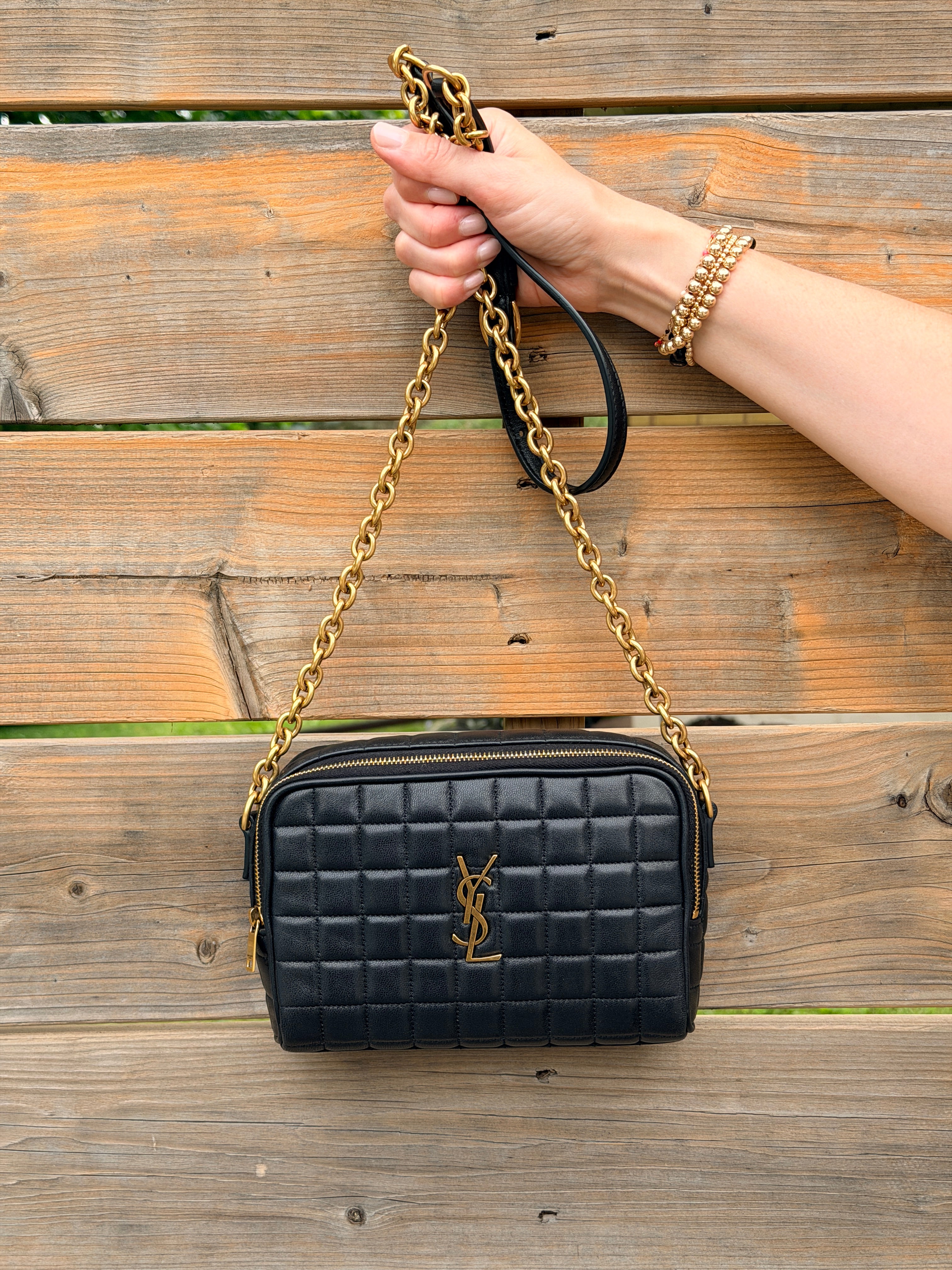 Saint Laurent Lambskin Quilted Matelassé Carré Mini Camera Bag