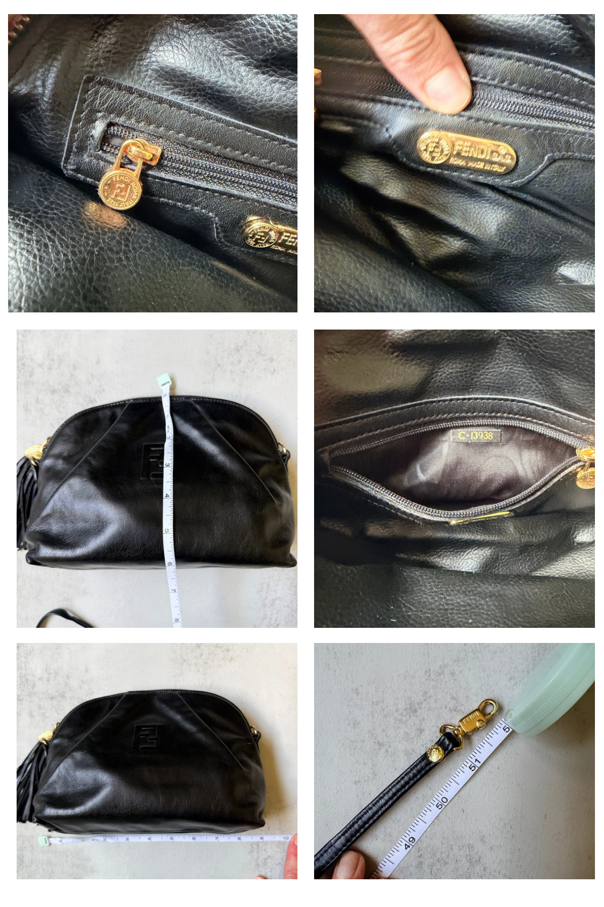Vintage Fendi Black Leather Tassel Crossbody Bag