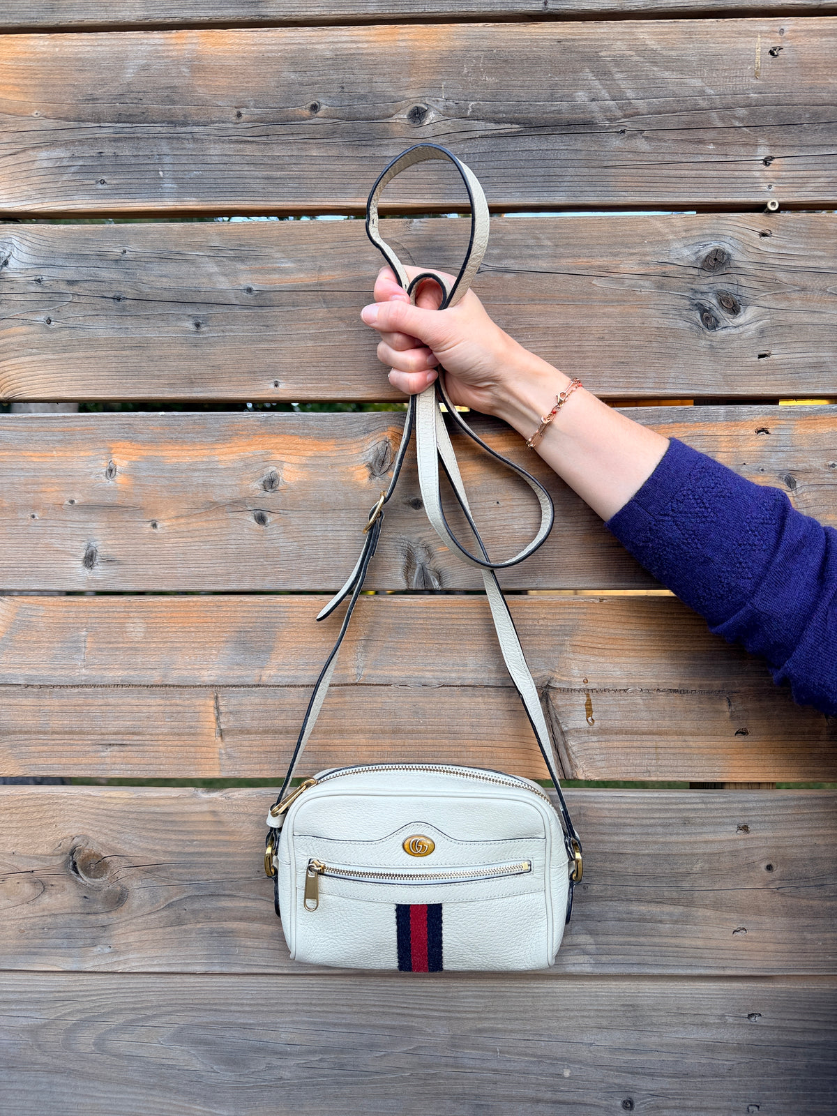 GUCCI Cream Ophidia Calfskin Web Mini Crossbody