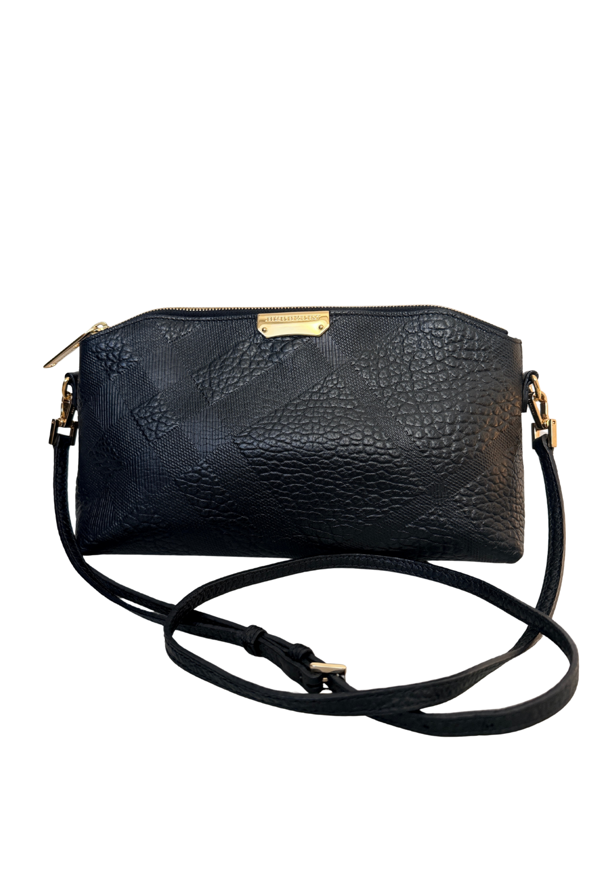 BURBERRY Black Embossed Check Heritage Grain Leather Chichester Crossbody Bag