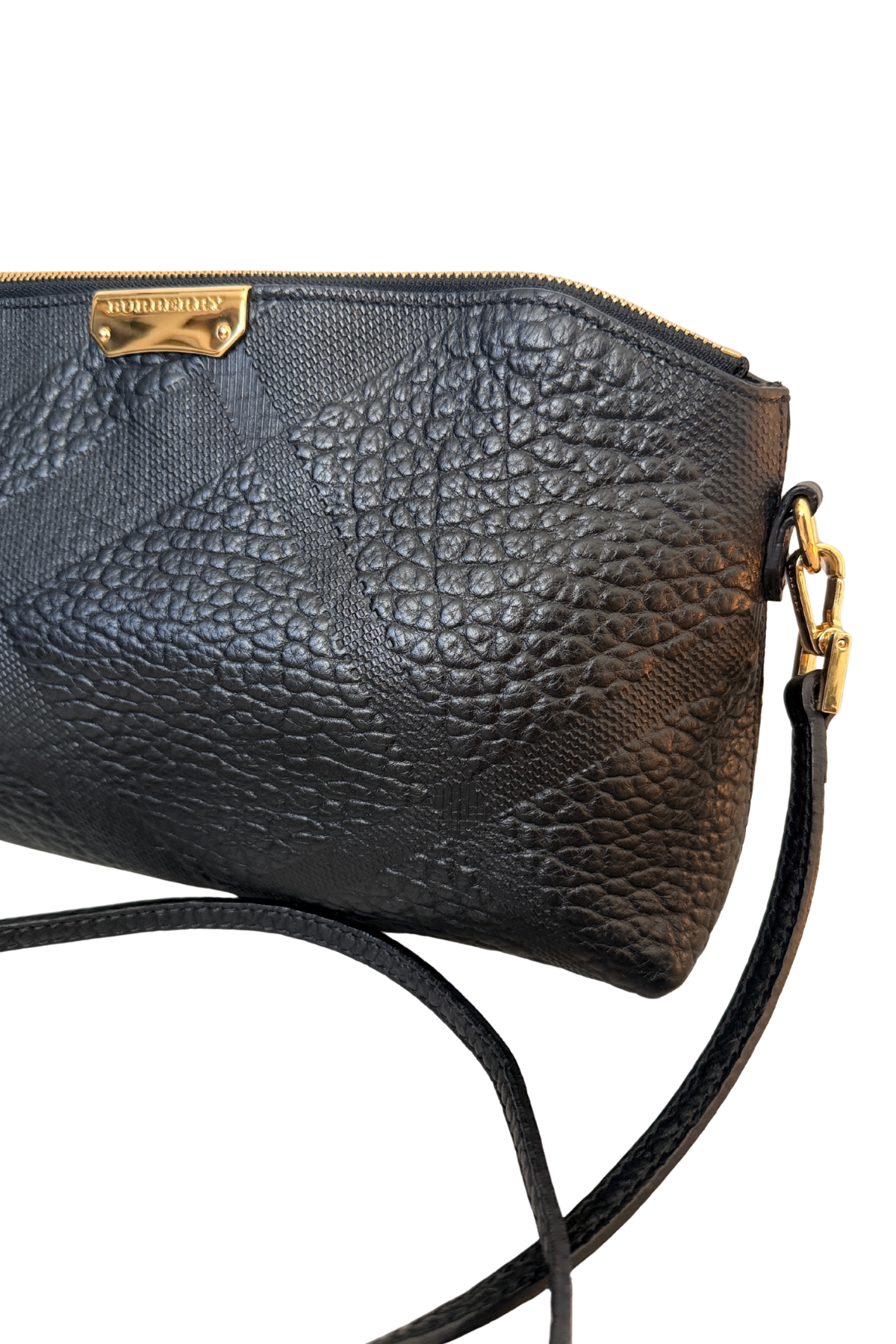BURBERRY Black Embossed Check Heritage Grain Leather Chichester Crossbody Bag