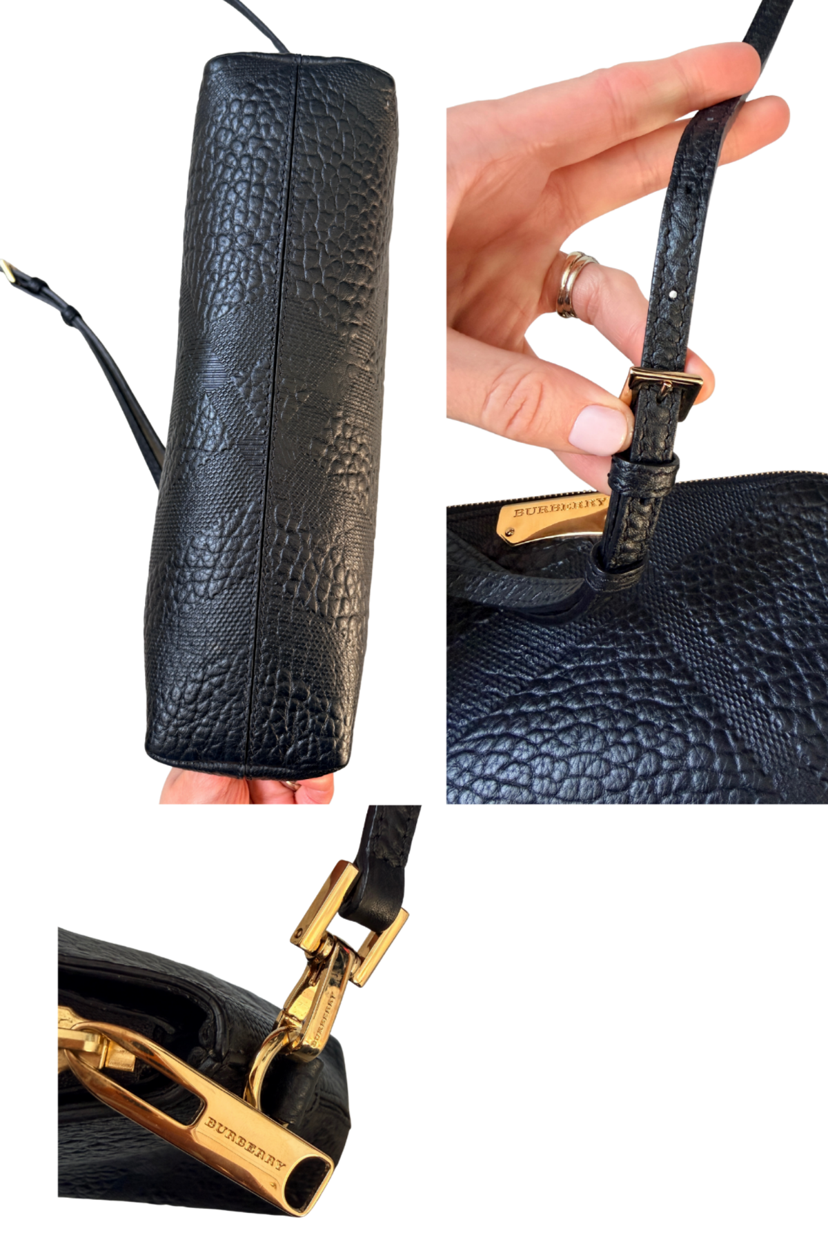 BURBERRY Black Embossed Check Heritage Grain Leather Chichester Crossbody Bag