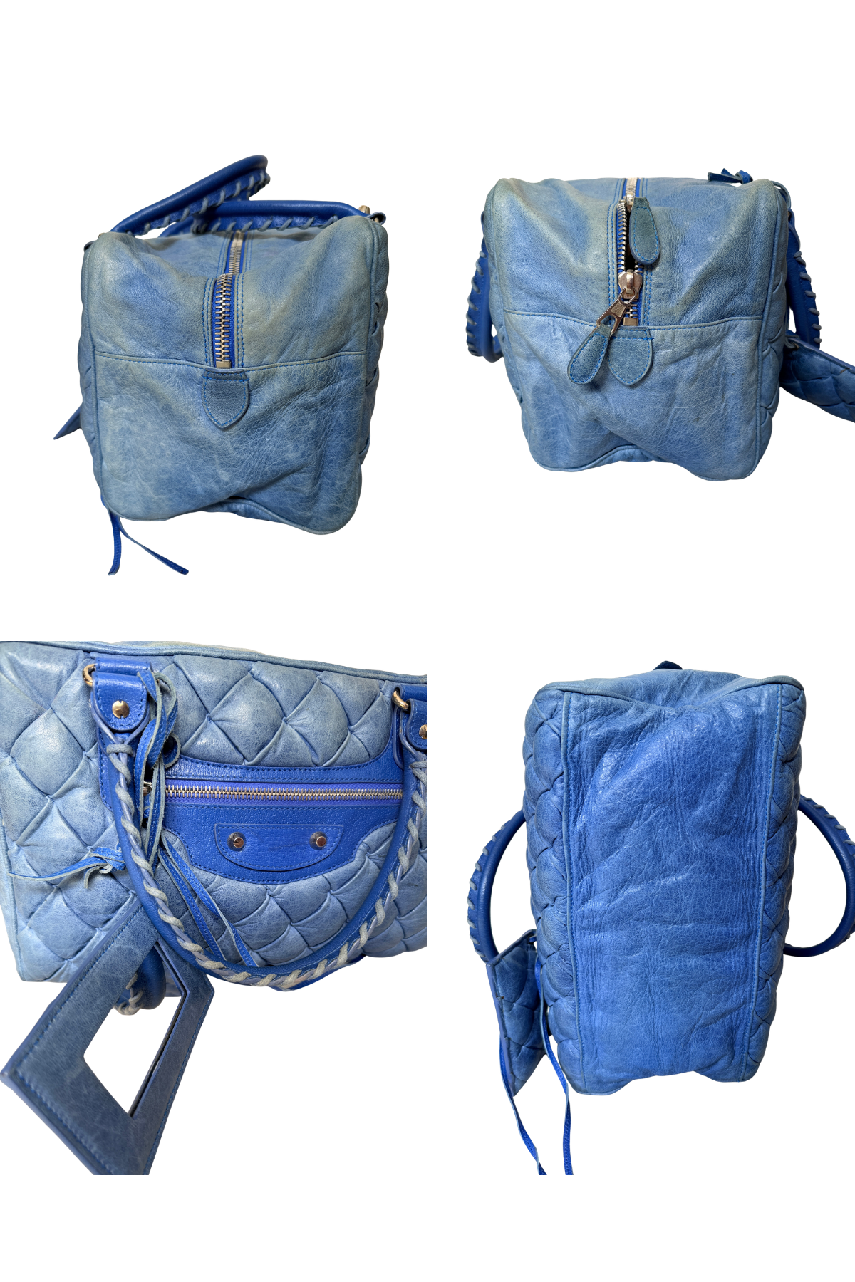 Balenciaga Sky Blue Quilted Lambskin Matelassé GM Boston Bag (with Mirror) (2008)