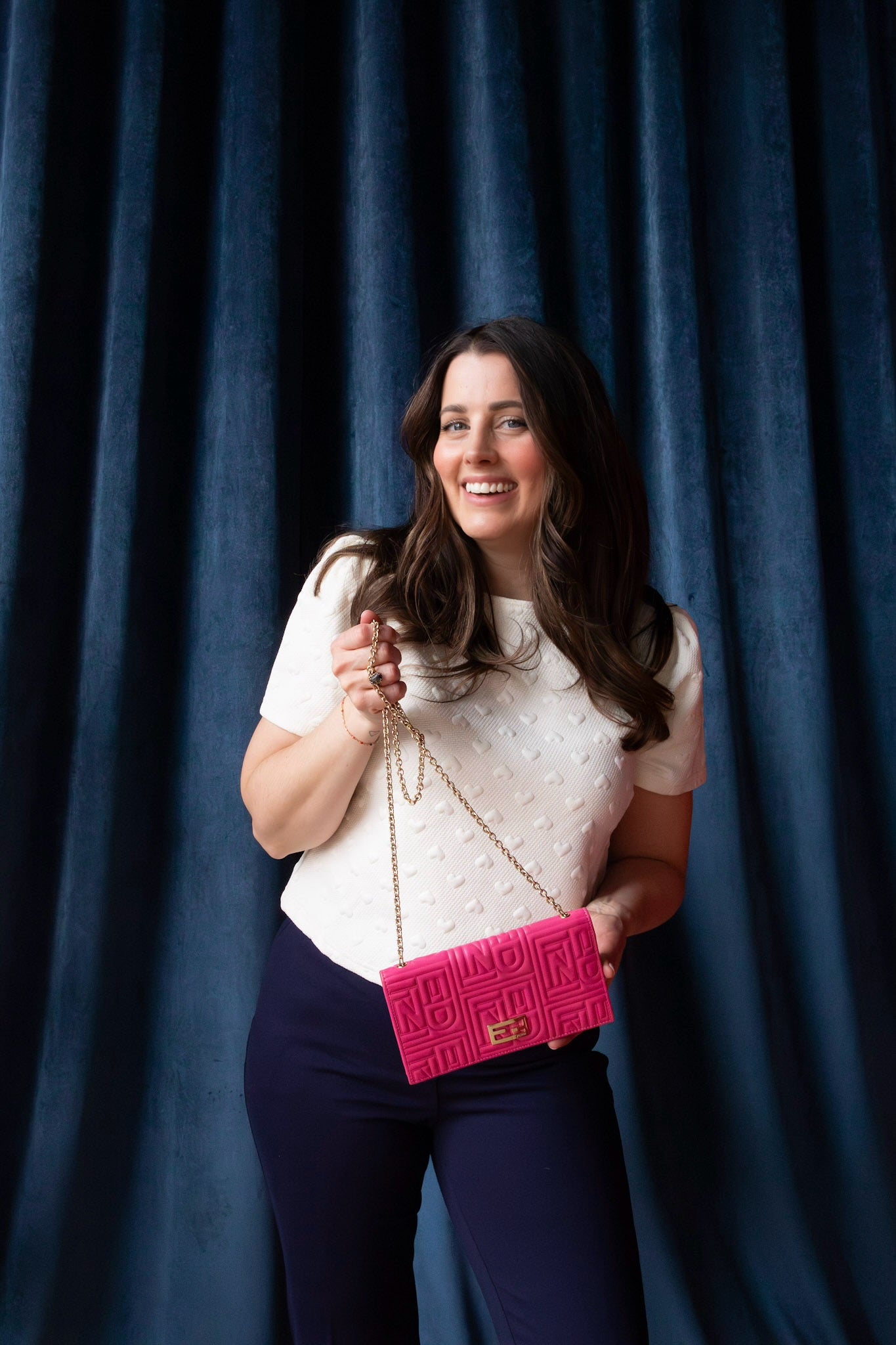 FENDI Embossed Wallet on Chain in Hot Pink