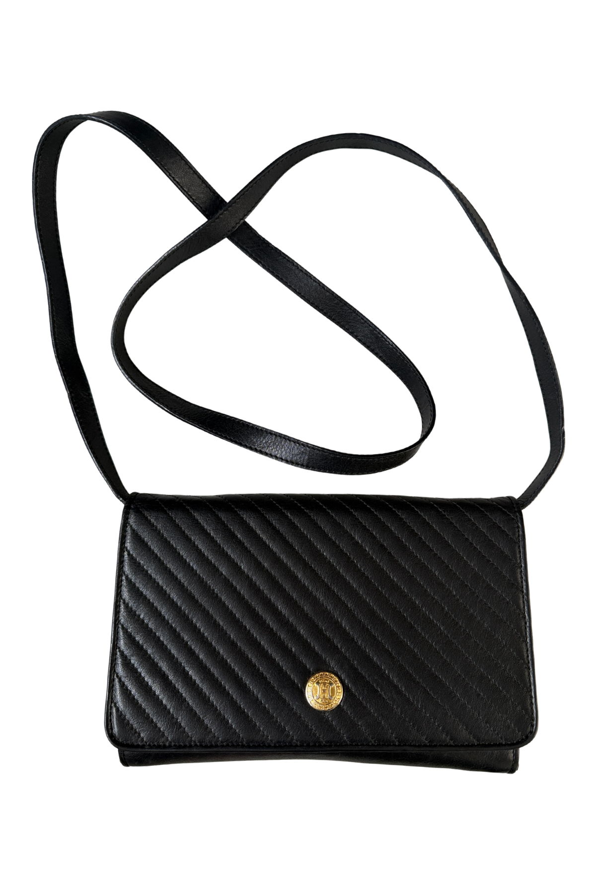 Celine Vintage Quilted Black Leather Shoulder 2in1 Bag