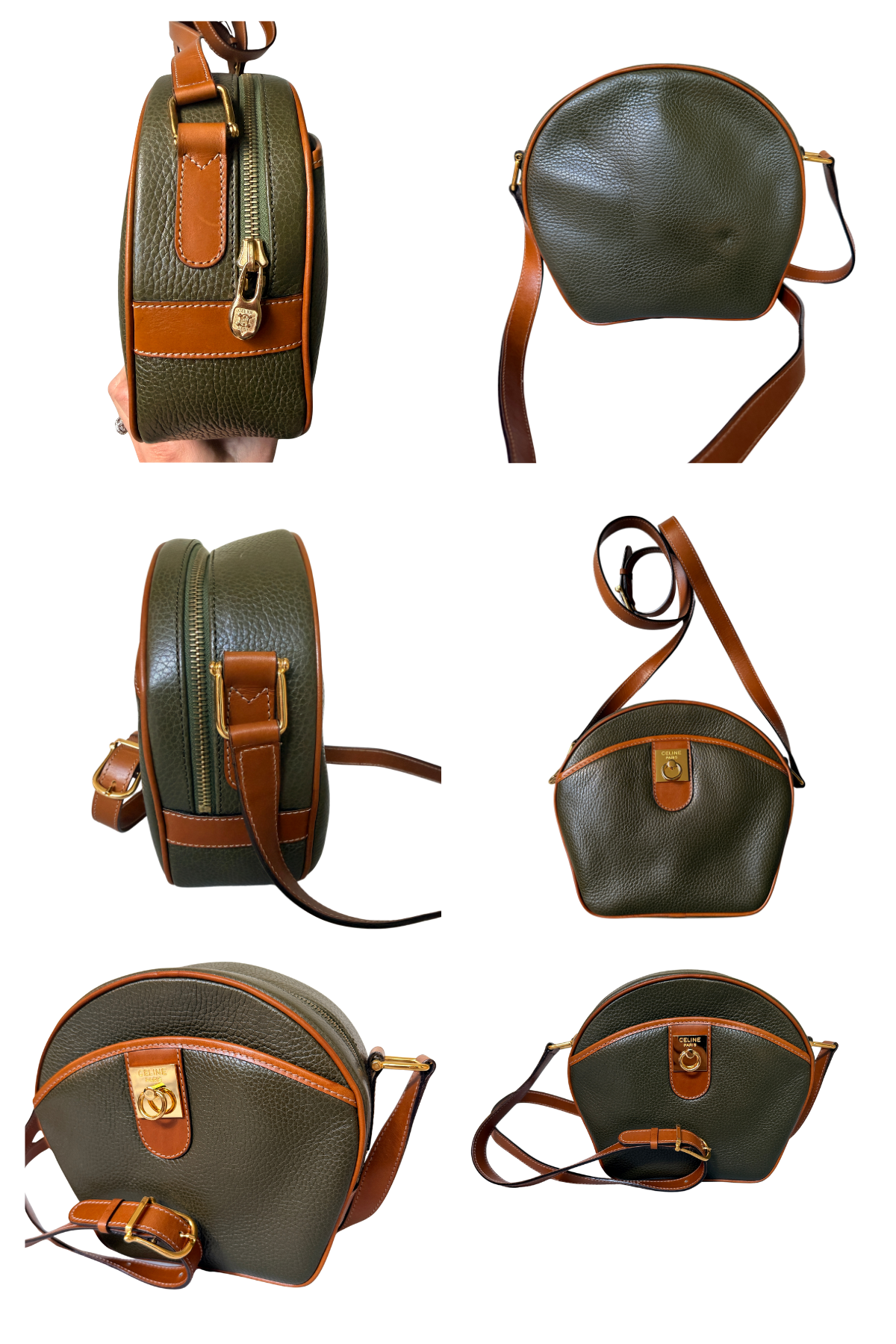 Vintage Celine Olive Green Leather Crossbody Bag