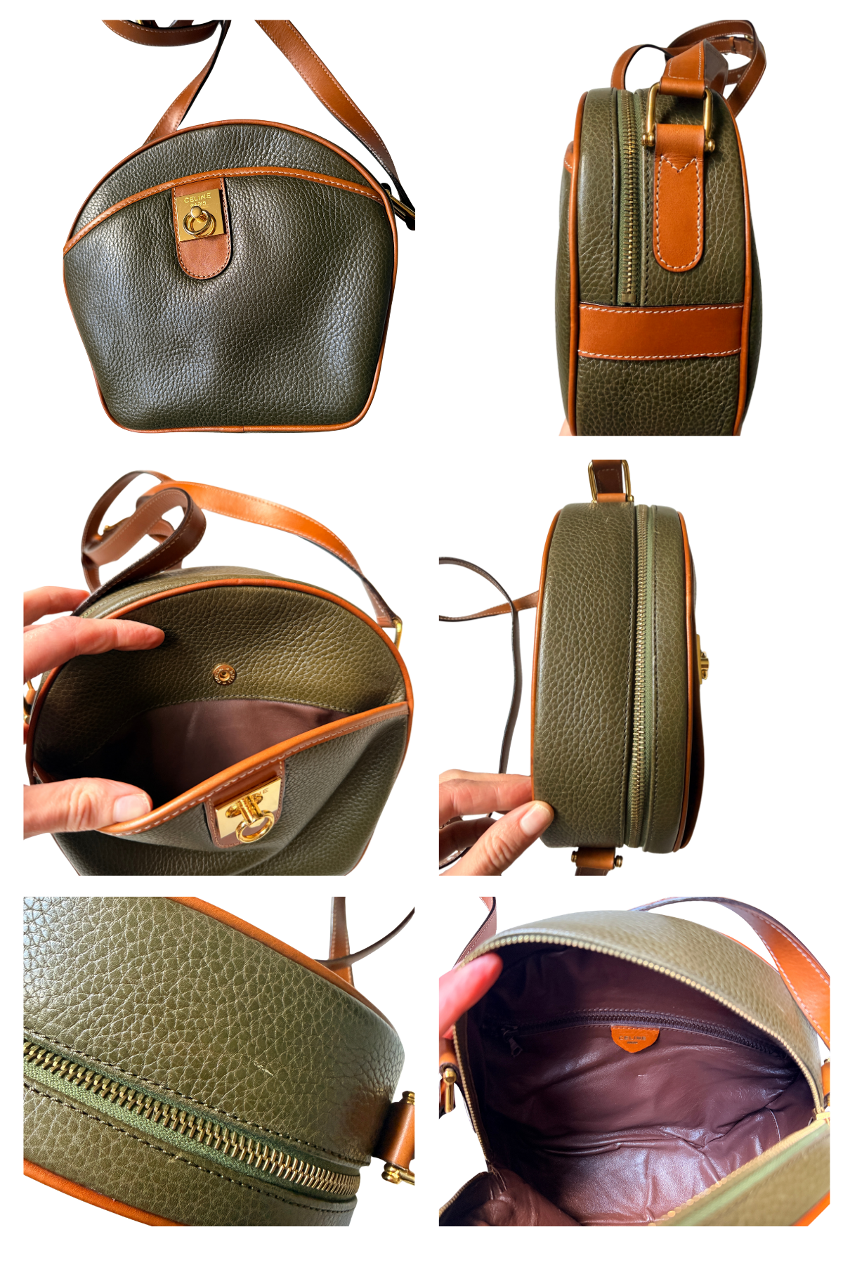 Vintage Celine Olive Green Leather Crossbody Bag