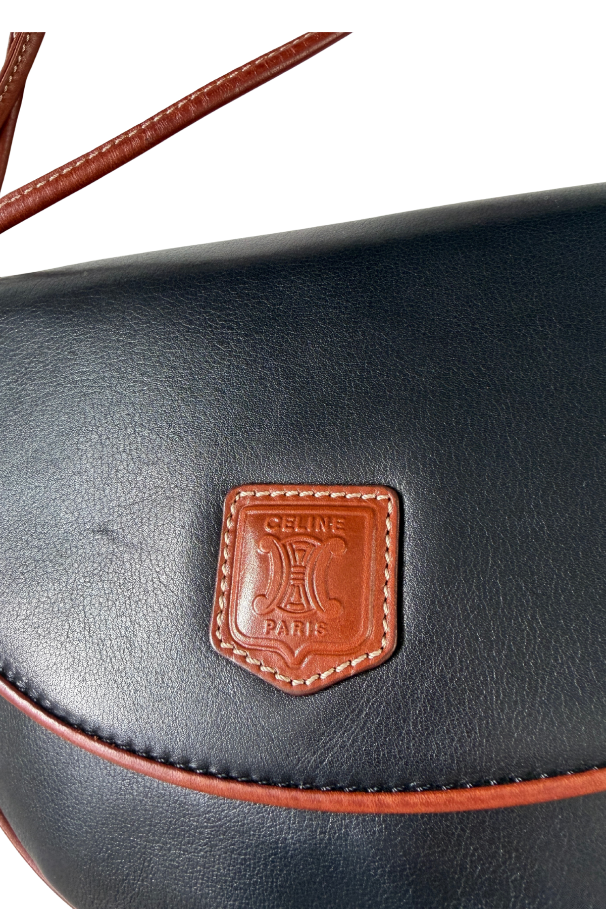 Celine Vintage Black Leather with Brown Trim Crossbody