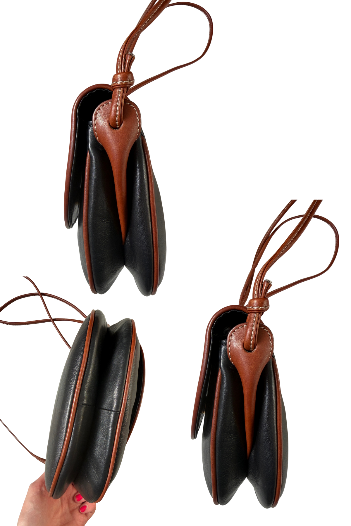 Celine Vintage Black Leather with Brown Trim Crossbody