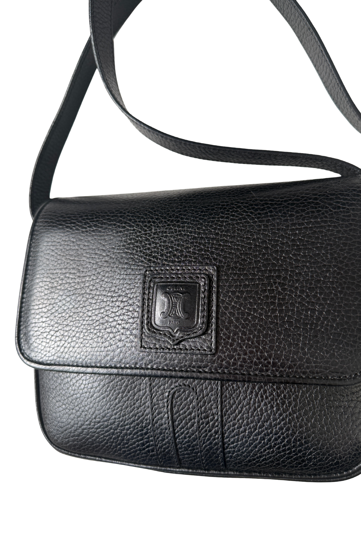 Celine Vintage Pebbled Black Leather Crossbody Bag