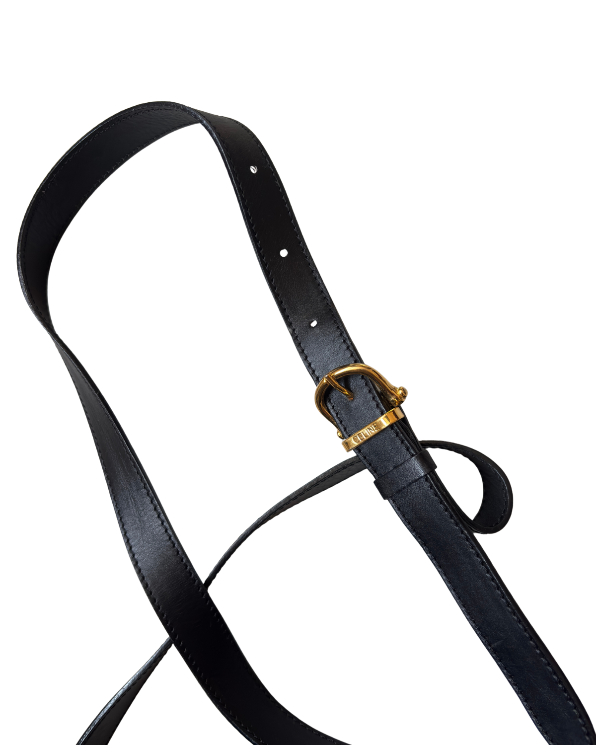 Vintage Celine Black Leather Camera Bag with Gold Hardware