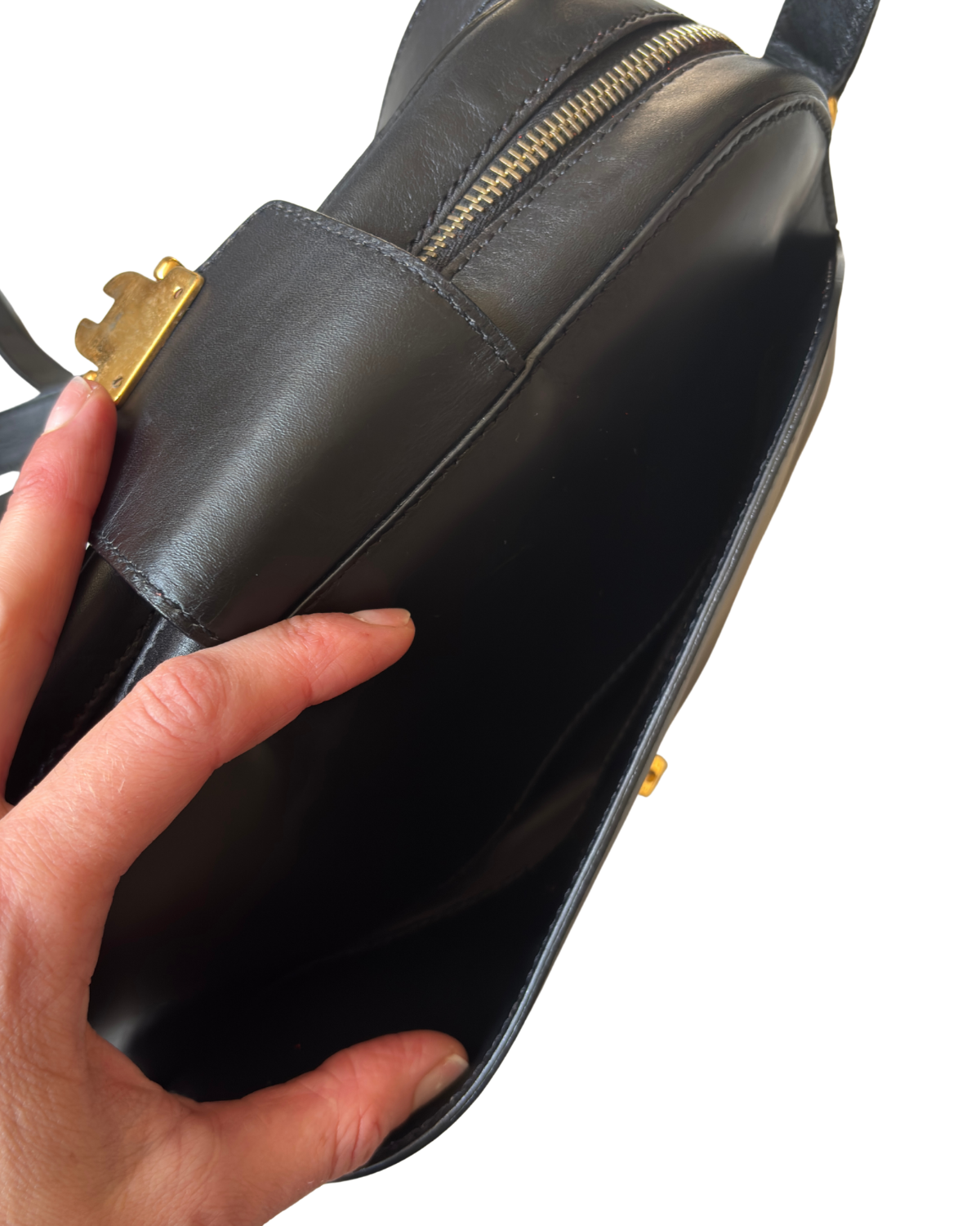 Vintage Celine Black Leather Camera Bag with Gold Hardware