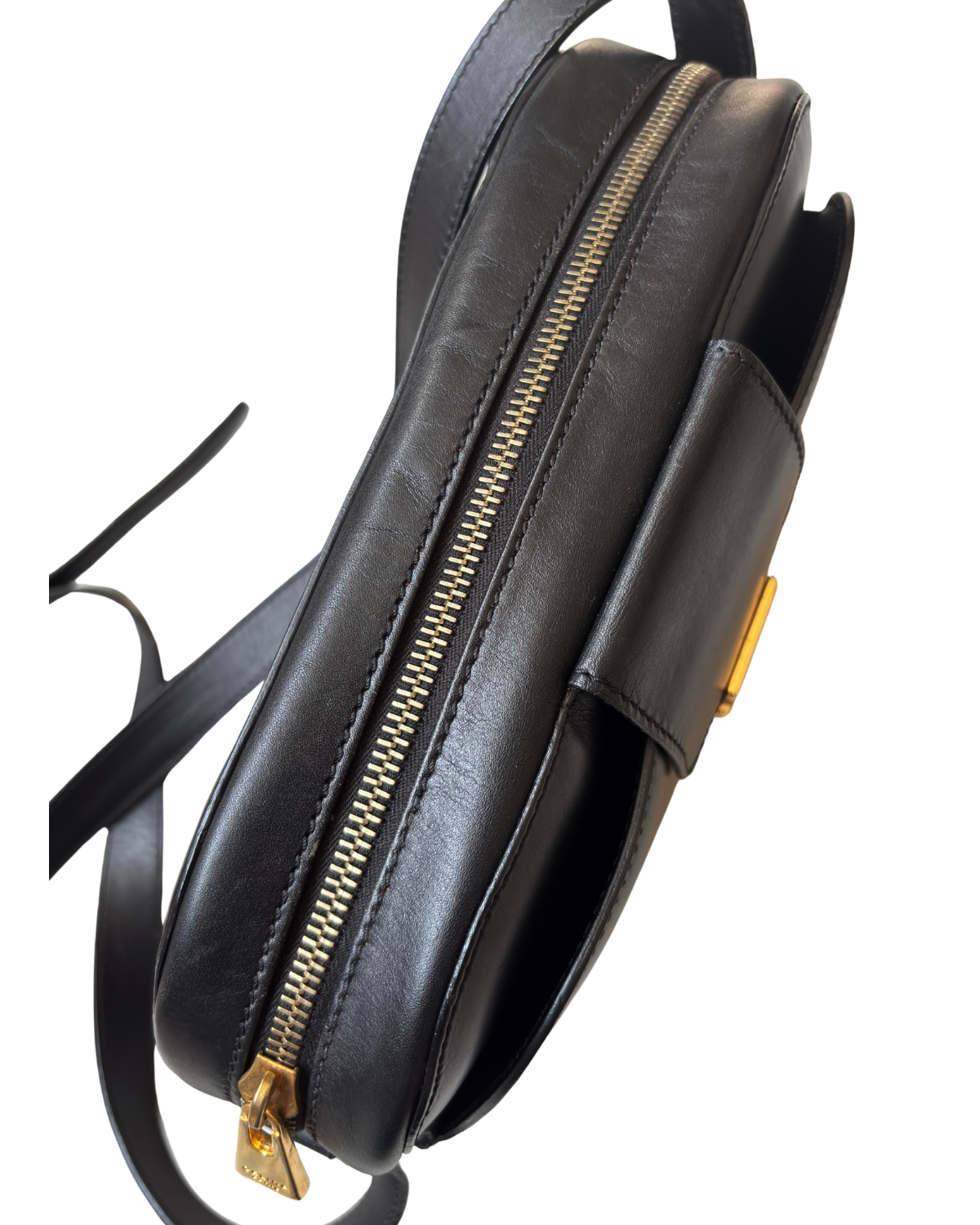 Vintage Celine Black Leather Camera Bag with Gold Hardware