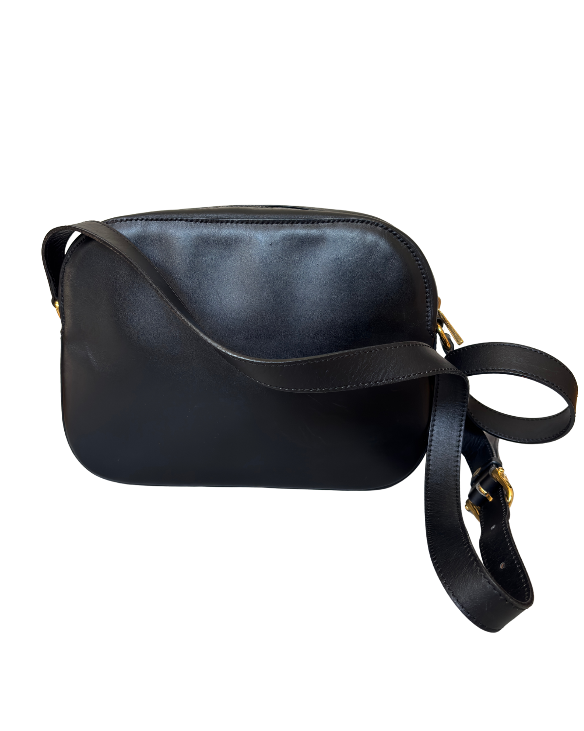 Vintage Celine Black Leather Camera Bag with Gold Hardware