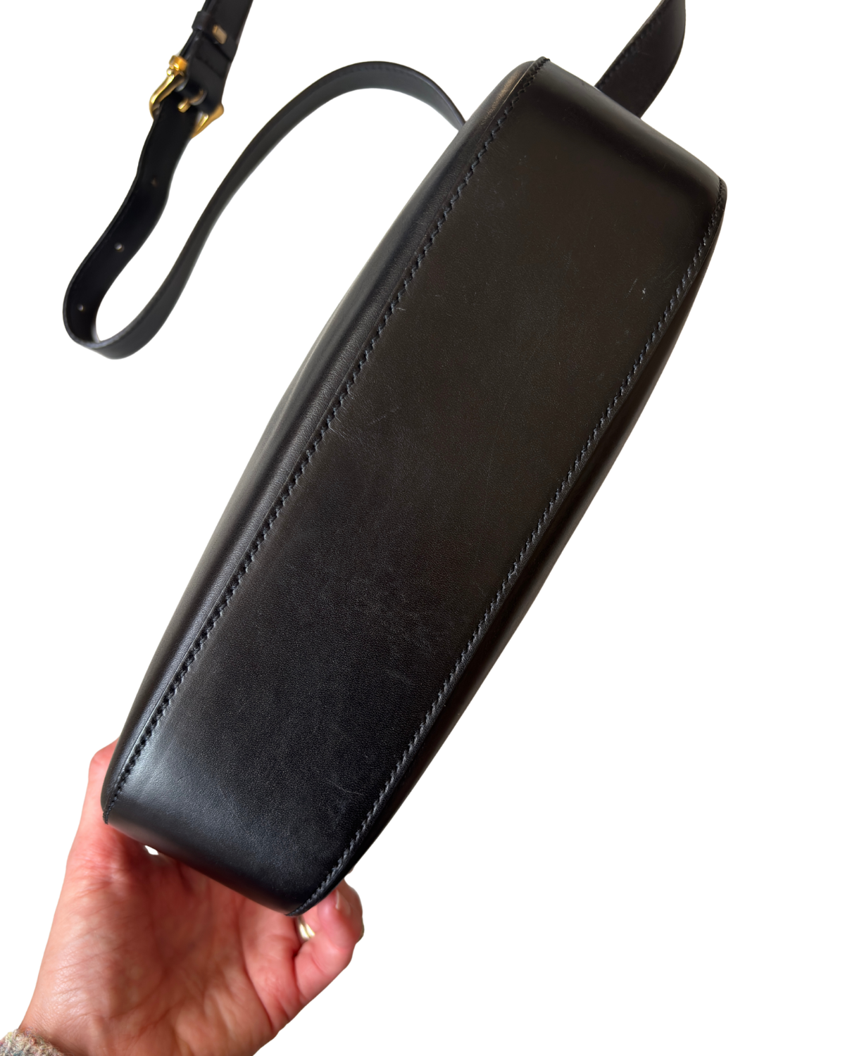 Vintage Celine Black Leather Camera Bag with Gold Hardware