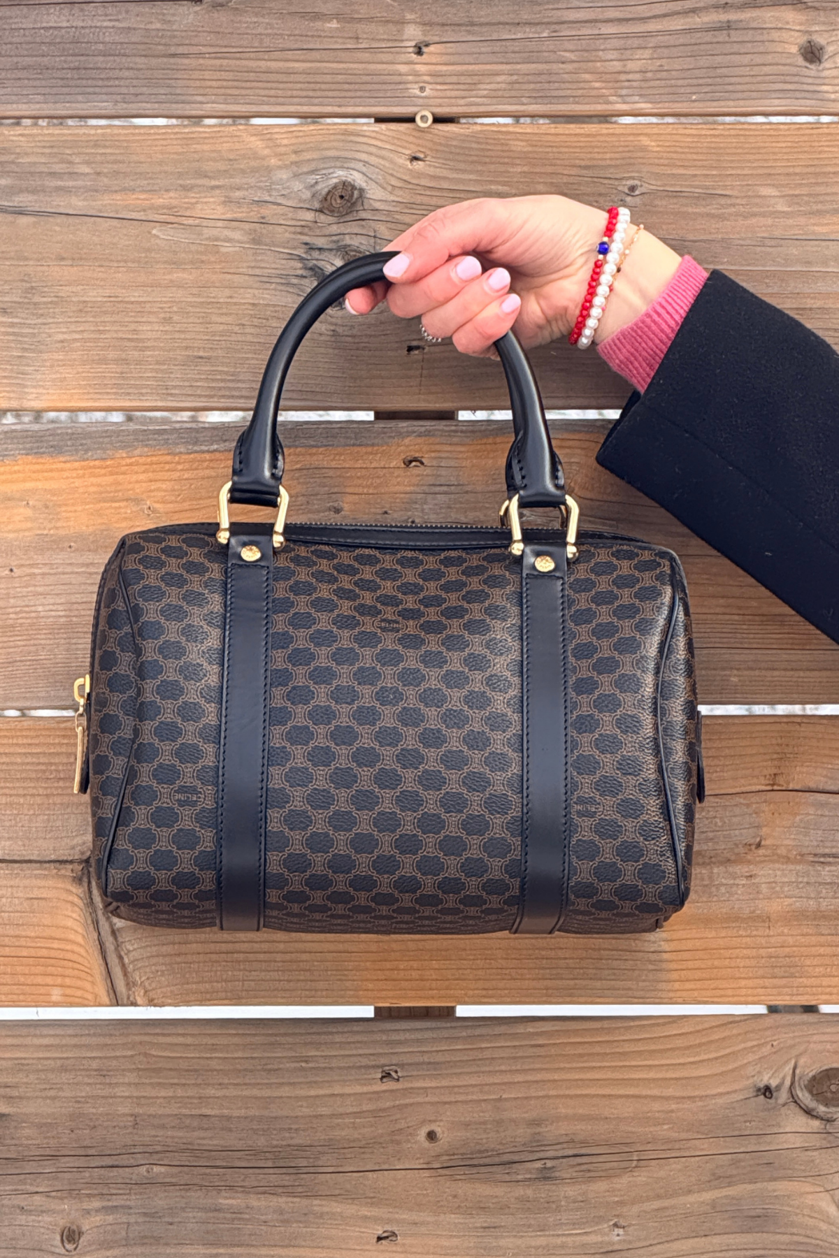 Celine Black Macadam Coated Canvas Boston 25 Handbag