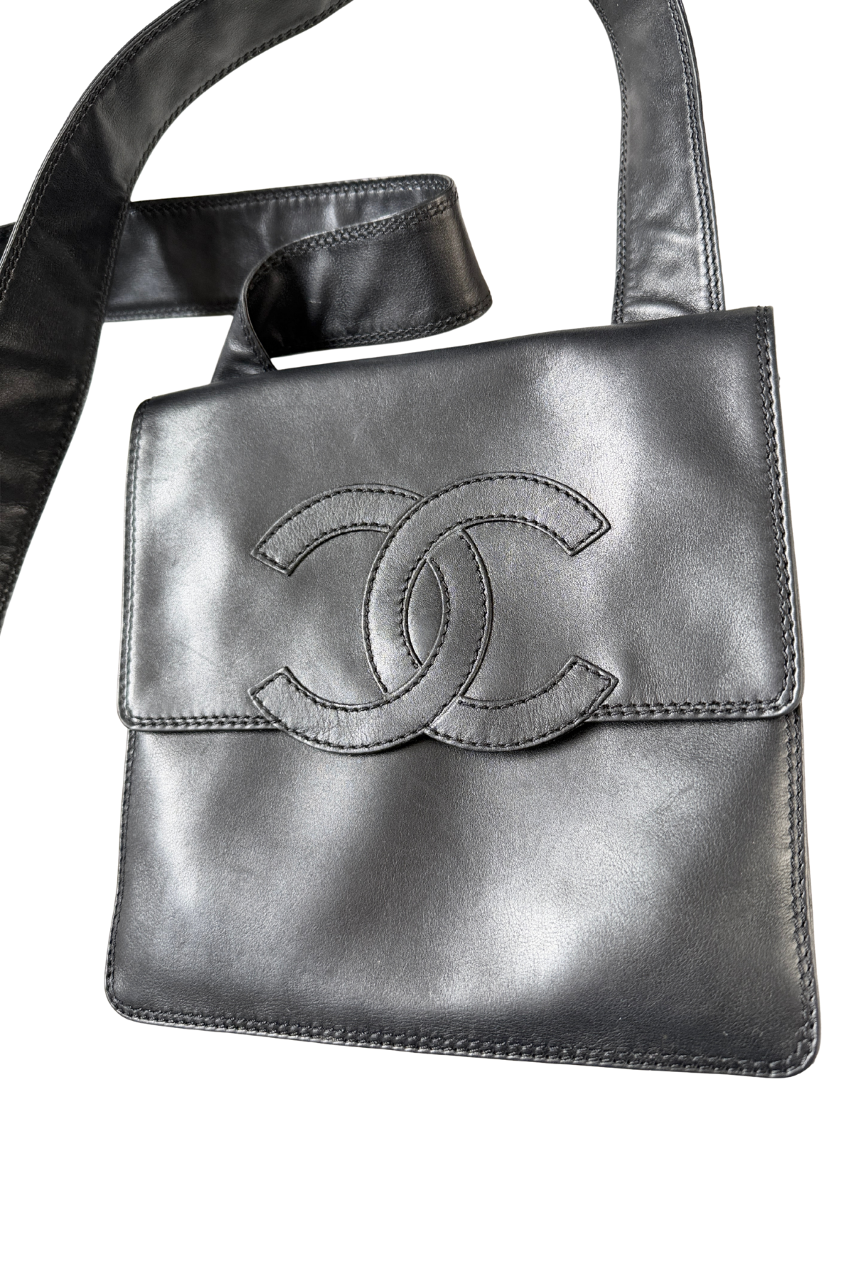 Chanel Vintage CC Flap Black Lambskin Messenger Bag 1997–1999