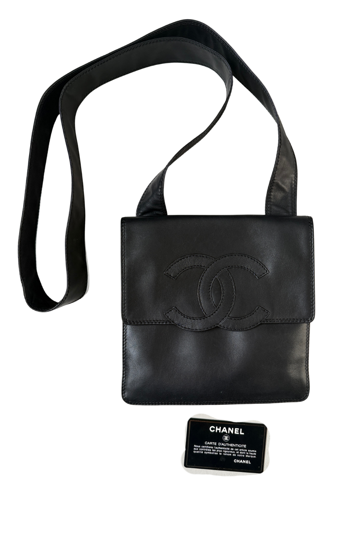 Chanel Vintage CC Flap Black Lambskin Messenger Bag 1997–1999