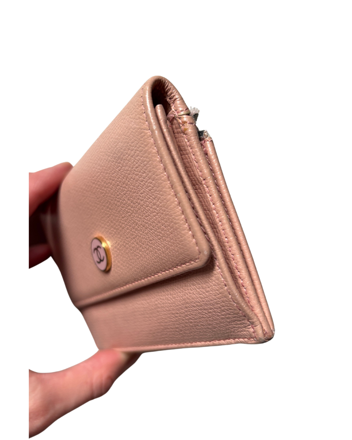 Chanel CC Button Flap Wallet in Pink Caviar (early 2000's)