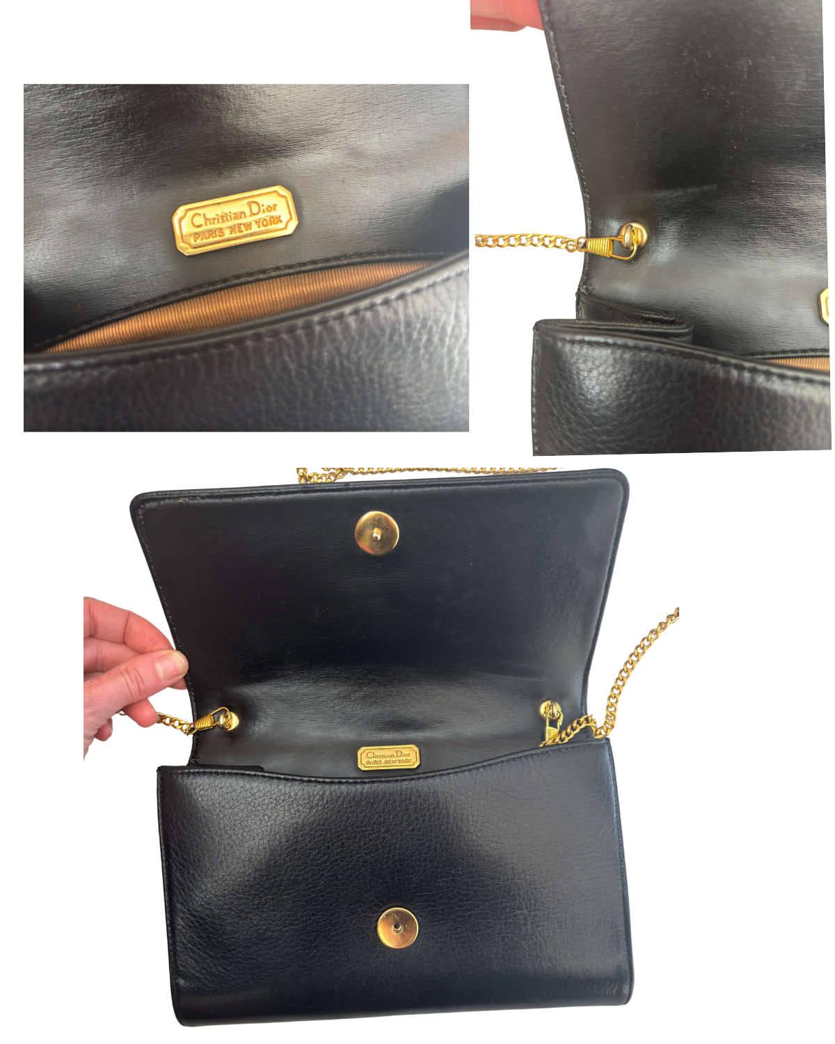 Dior Vintage Small Black Leather Bag / Clutch