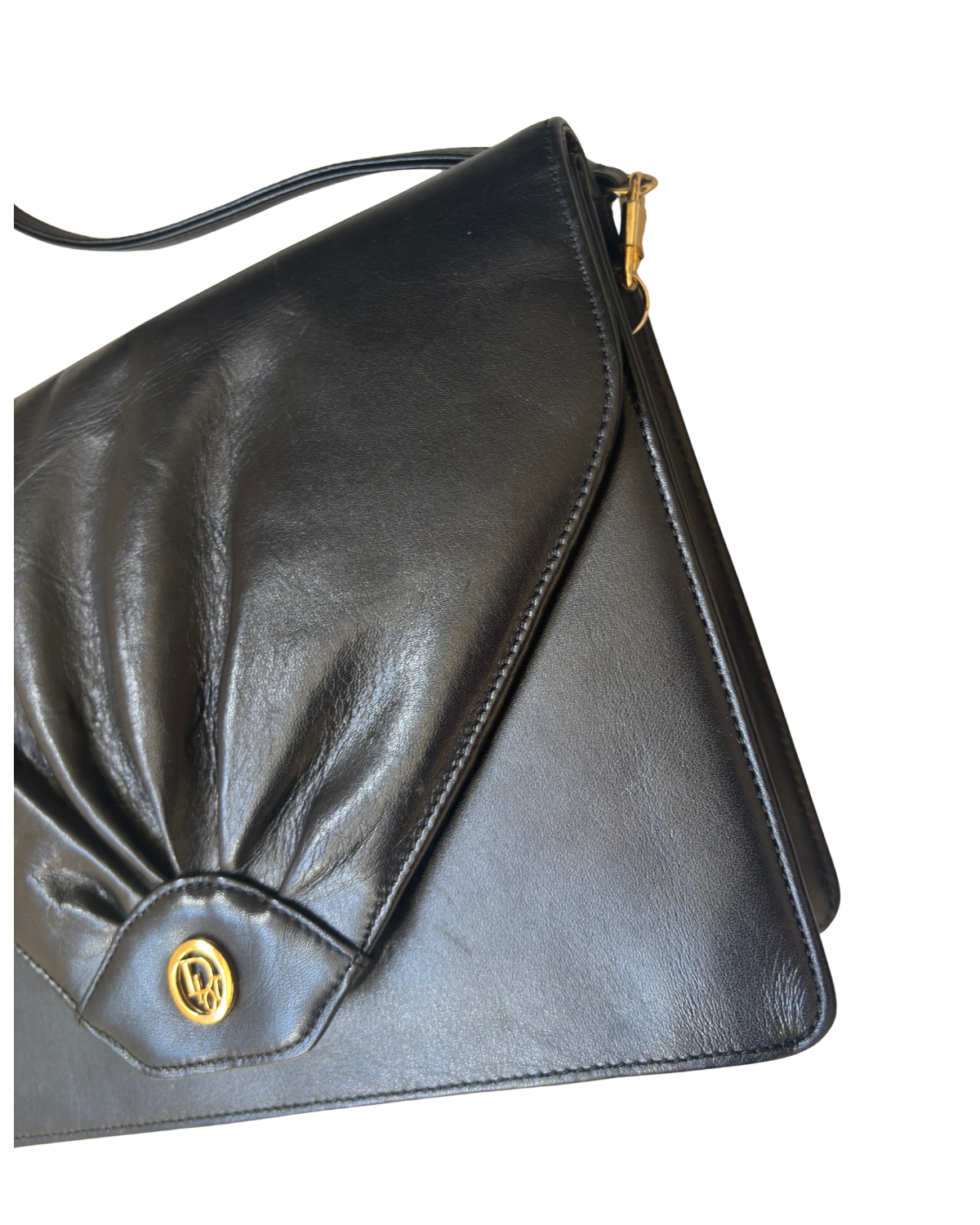 Vintage Dior Pleated Black Leather Shoulder Bag