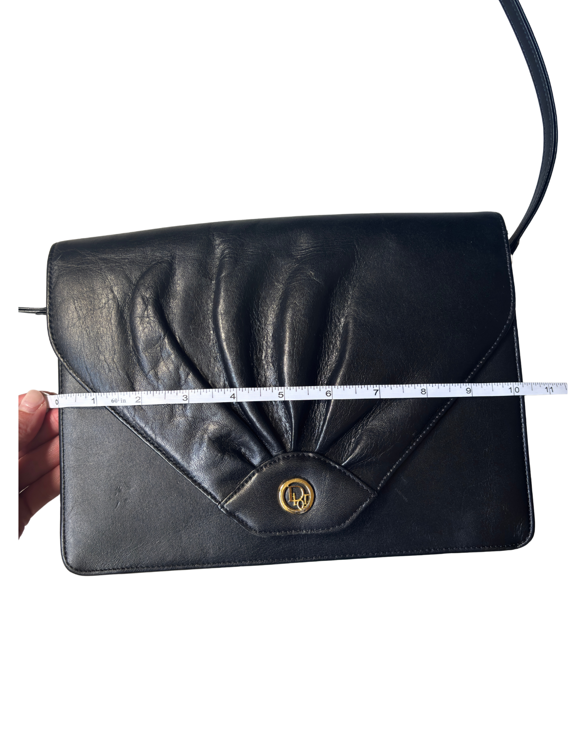 Vintage Dior Pleated Black Leather Shoulder Bag