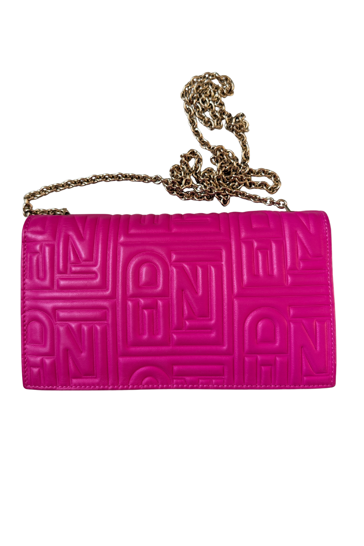 FENDI Embossed Wallet on Chain in Hot Pink