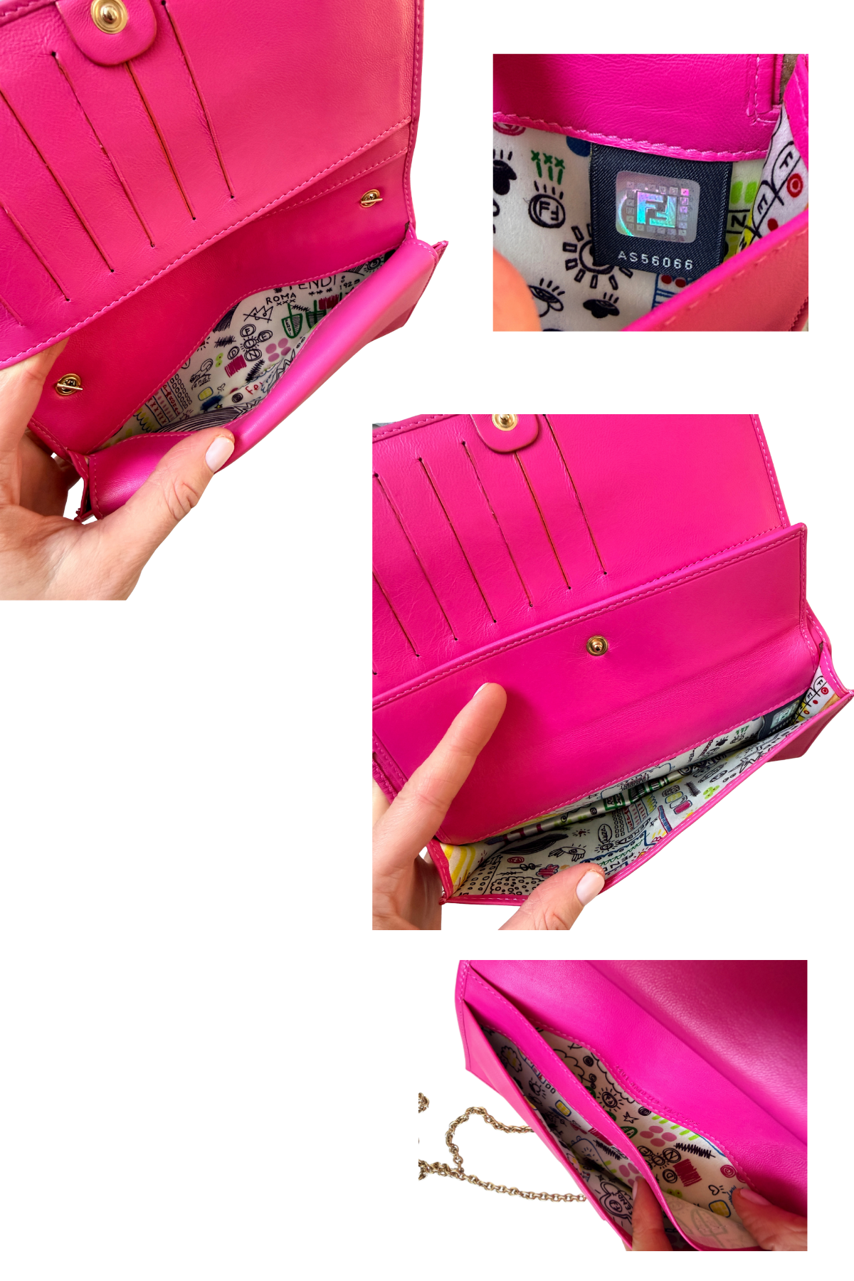 FENDI Embossed Wallet on Chain in Hot Pink