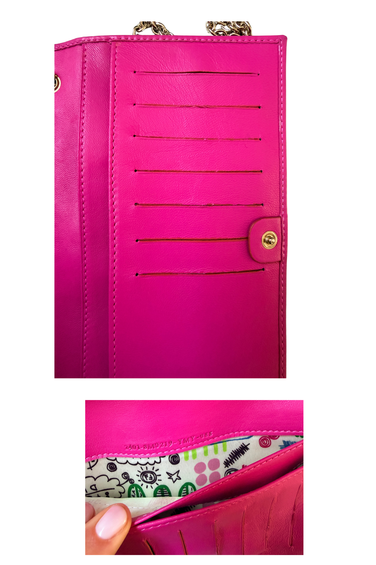 FENDI Embossed Wallet on Chain in Hot Pink