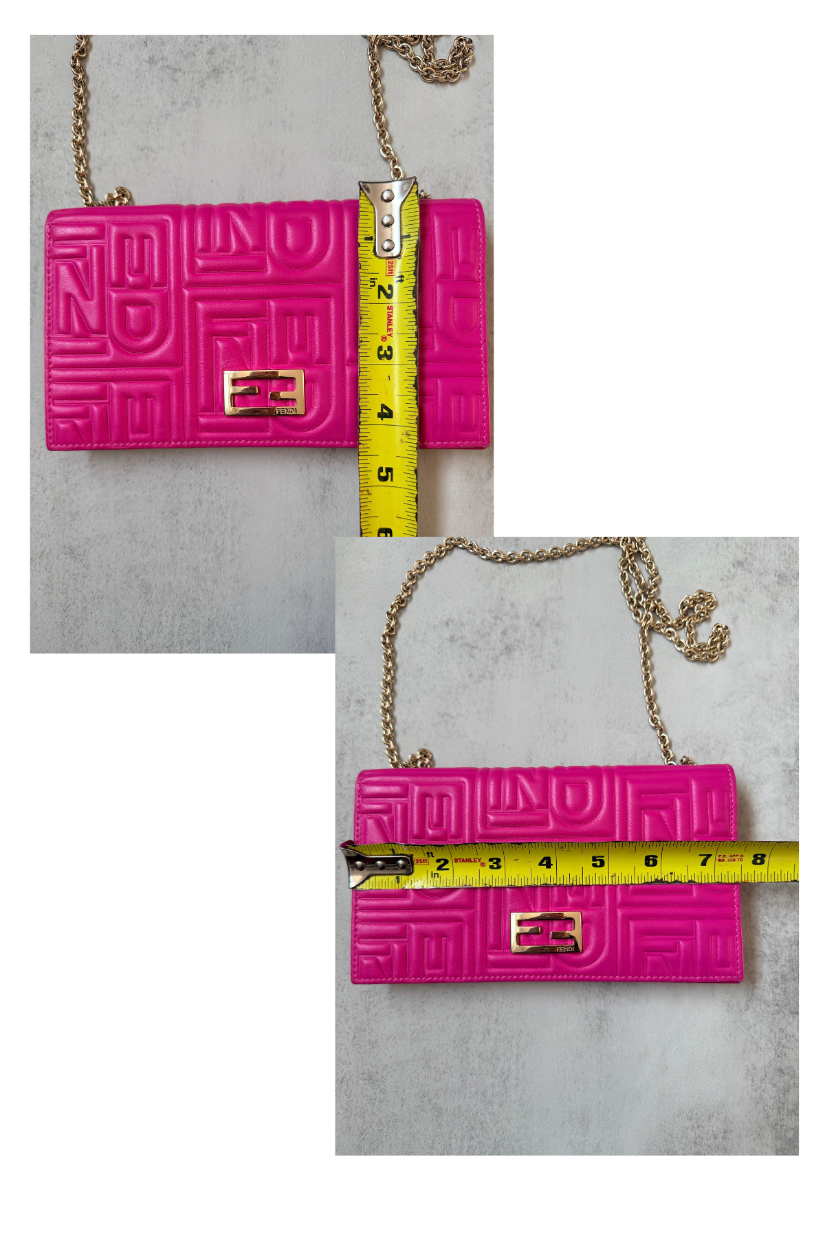 FENDI Embossed Wallet on Chain in Hot Pink