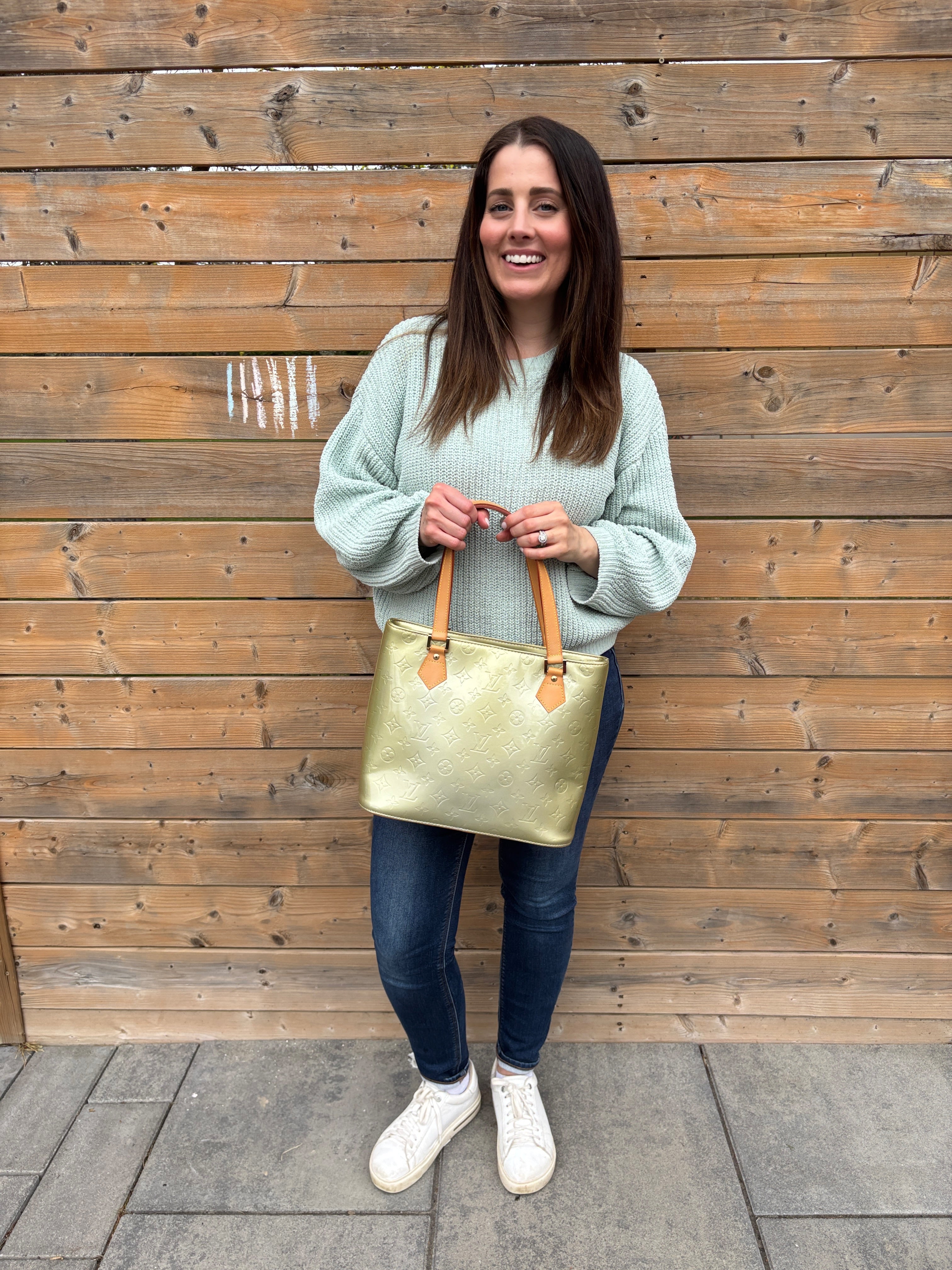 Louis Vuitton Light Green Vernis Houston Handbag