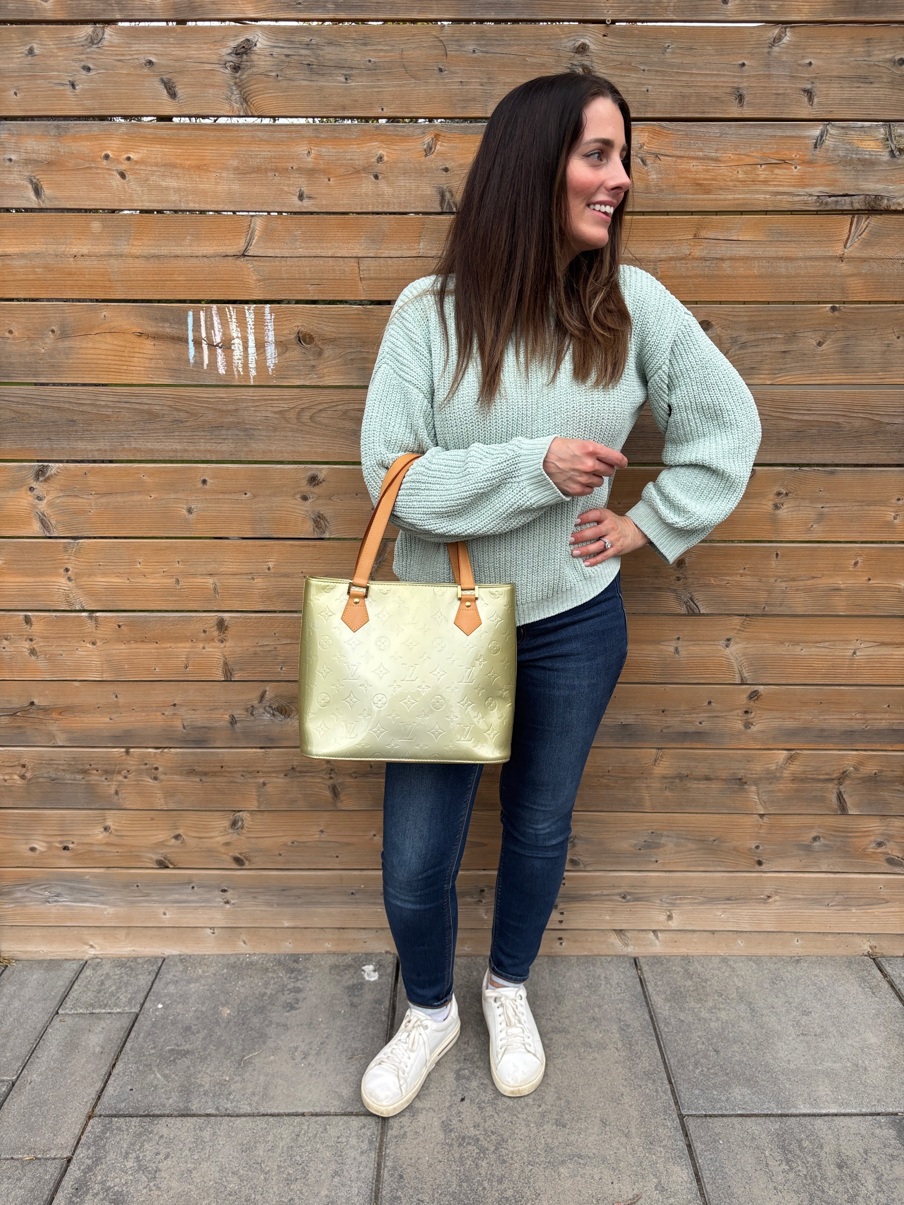 Louis Vuitton Light Green Vernis Houston Handbag