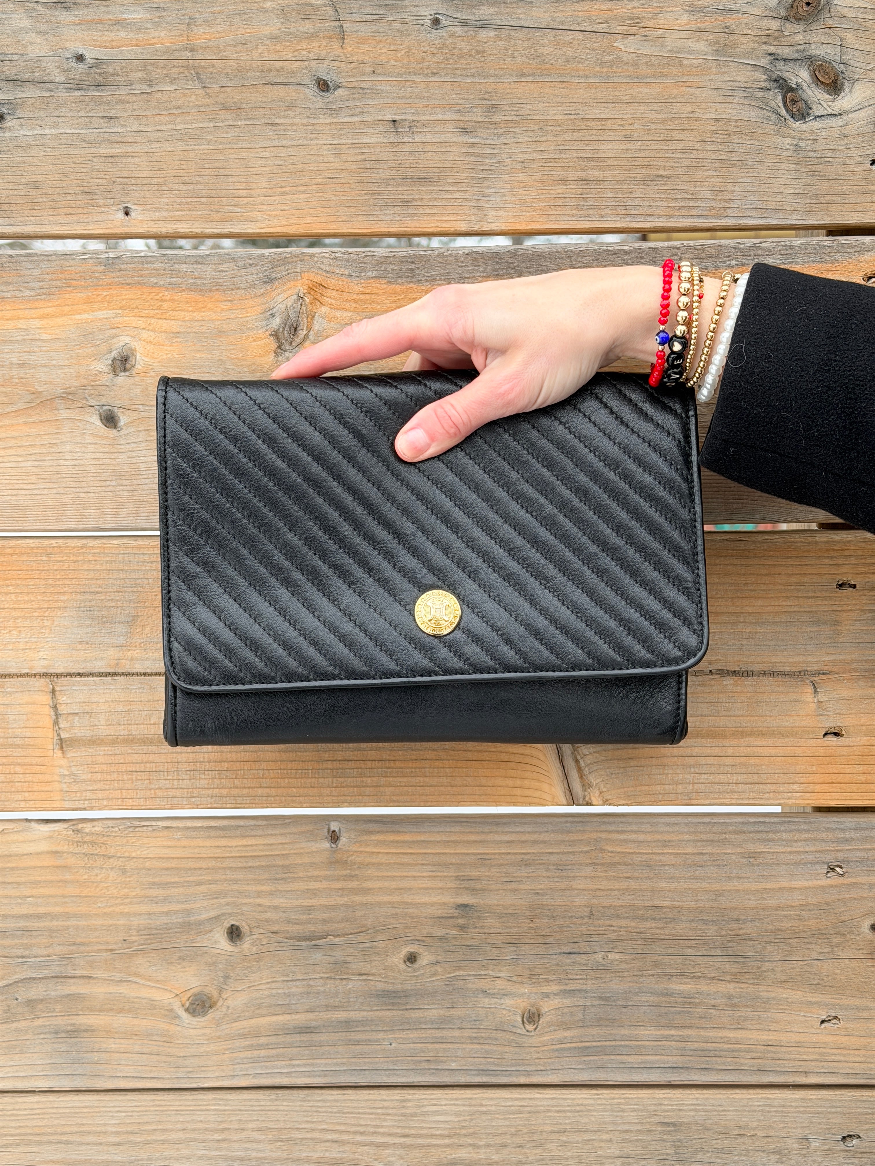 Celine Vintage Quilted Black Leather Shoulder 2in1 Bag