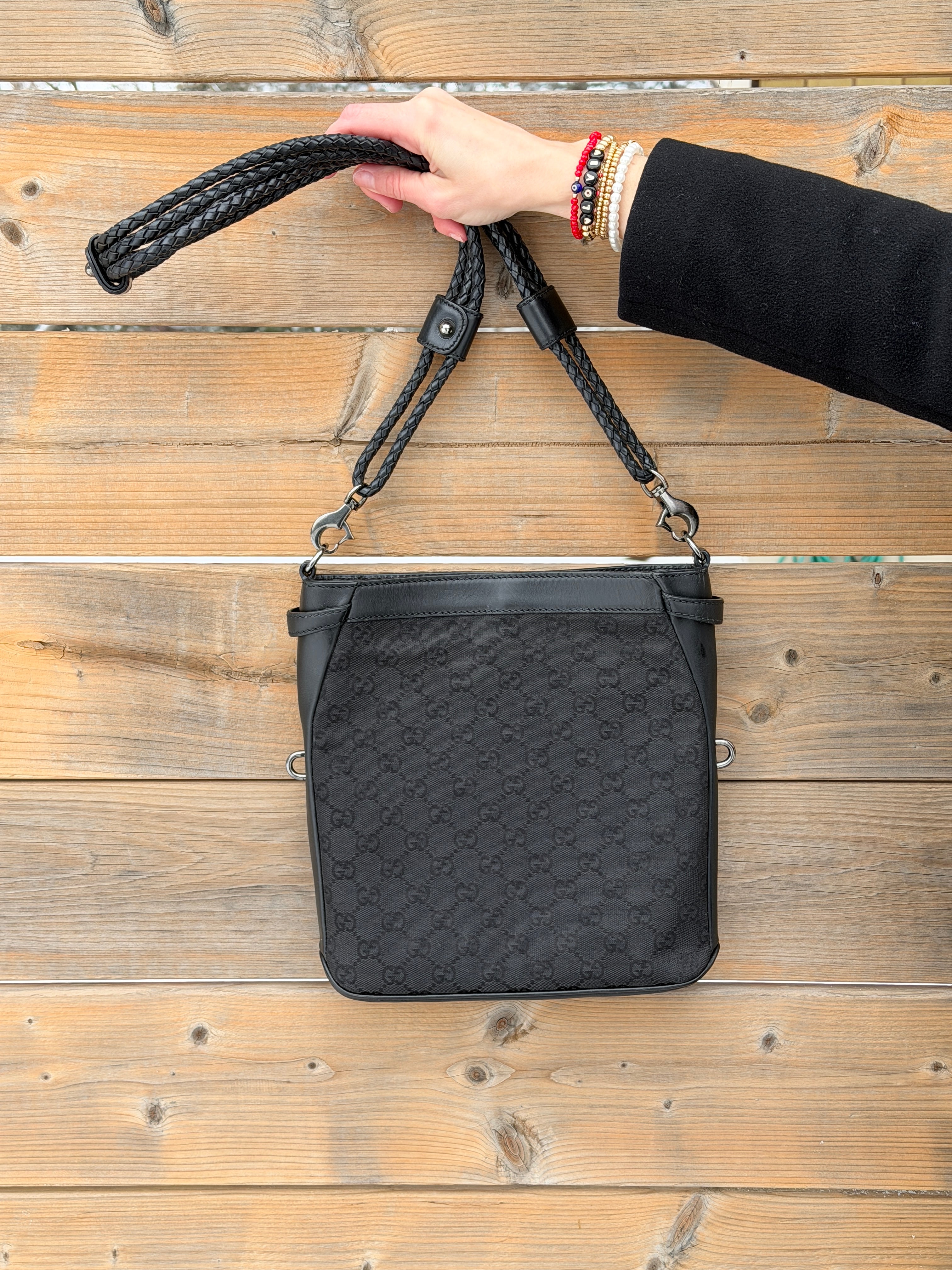 Gucci GG Canvas Crossbody Bag with Braided Strap