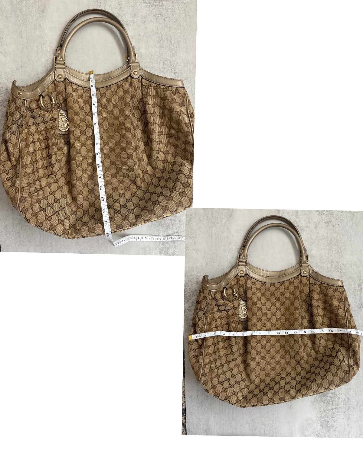 Gucci Sukey Large Tote in GG Monogram Canvas with Champagne Gold Leather Trim