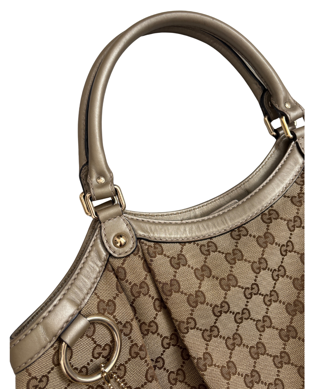 Gucci Sukey Large Tote in GG Monogram Canvas with Champagne Gold Leather Trim