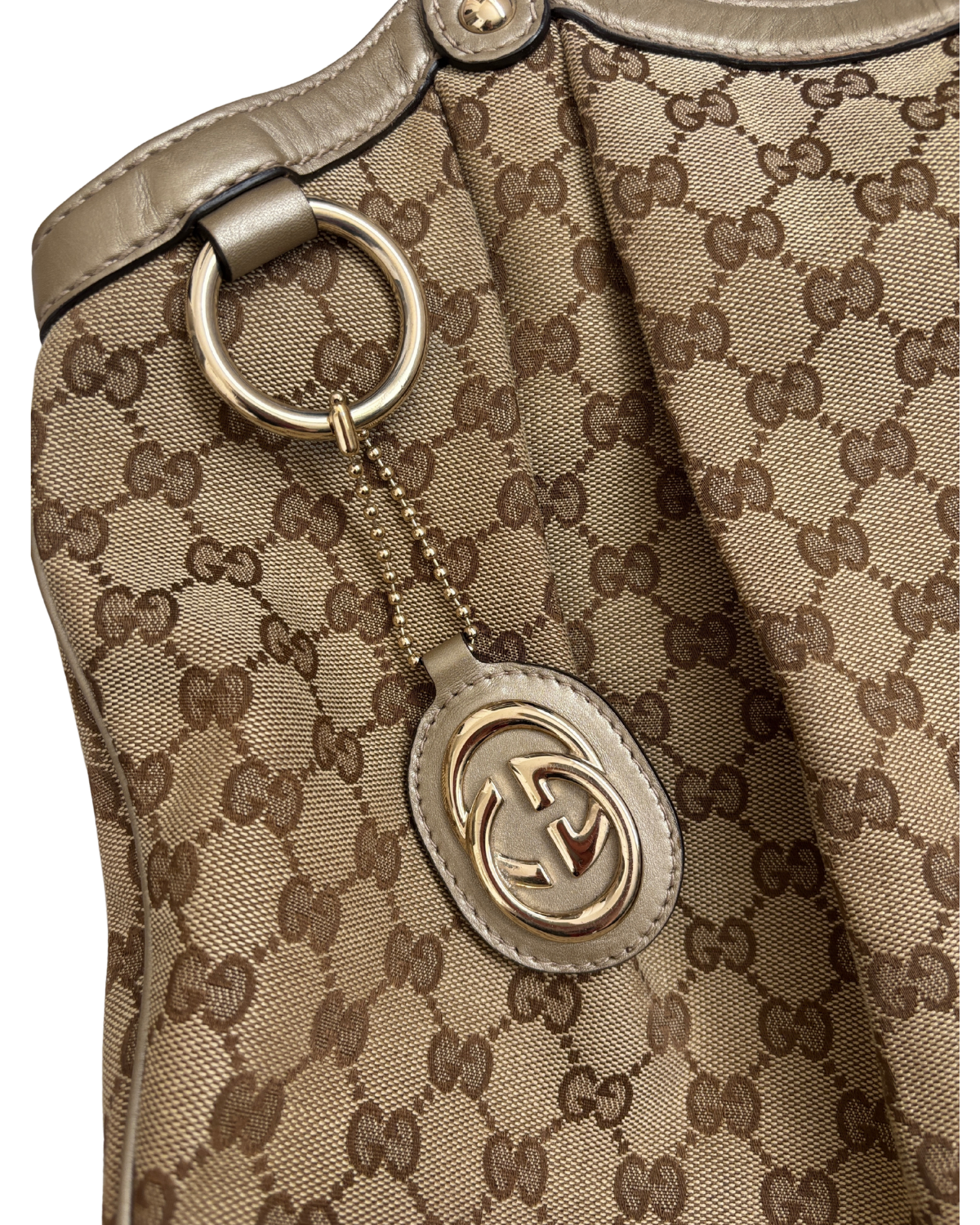 Gucci Sukey Large Tote in GG Monogram Canvas with Champagne Gold Leather Trim