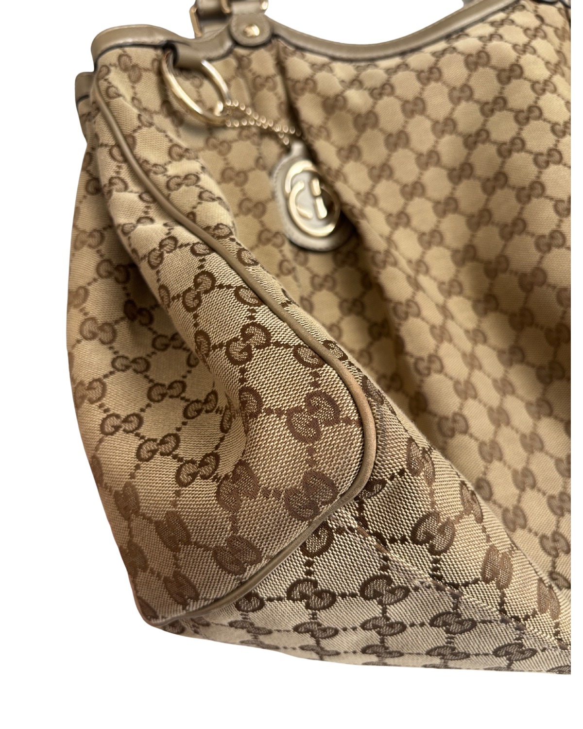 Gucci Sukey Large Tote in GG Monogram Canvas with Champagne Gold Leather Trim