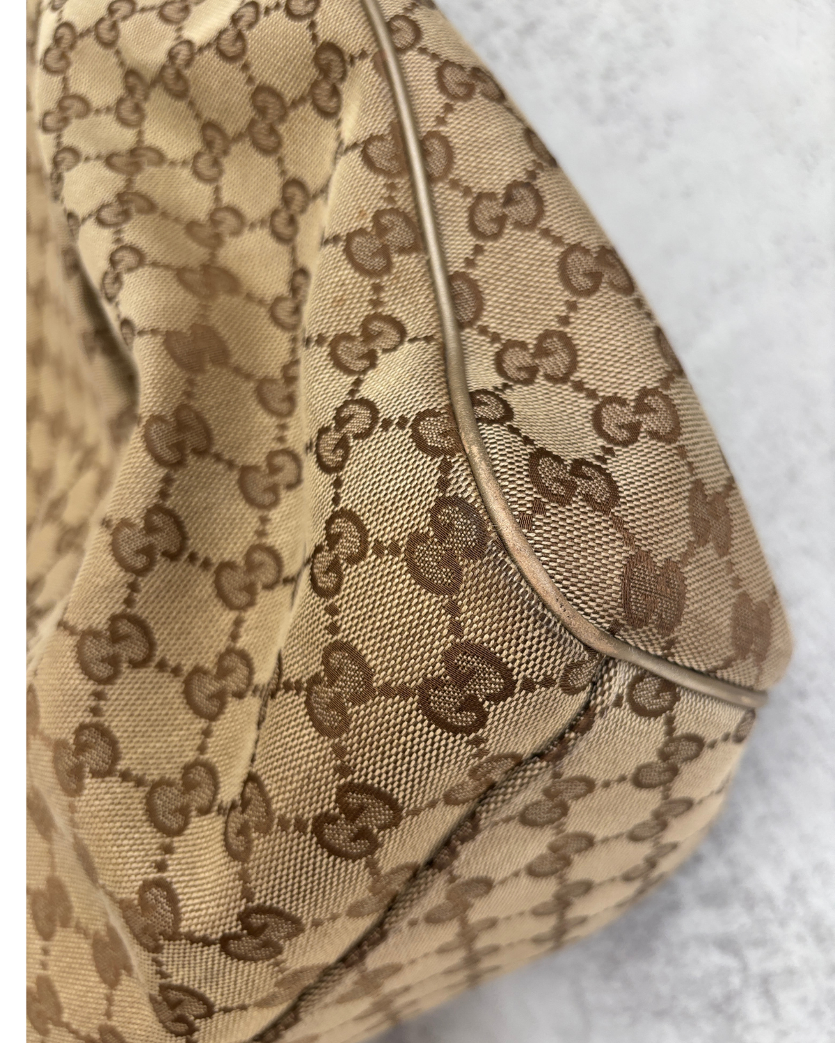 Gucci Sukey Large Tote in GG Monogram Canvas with Champagne Gold Leather Trim