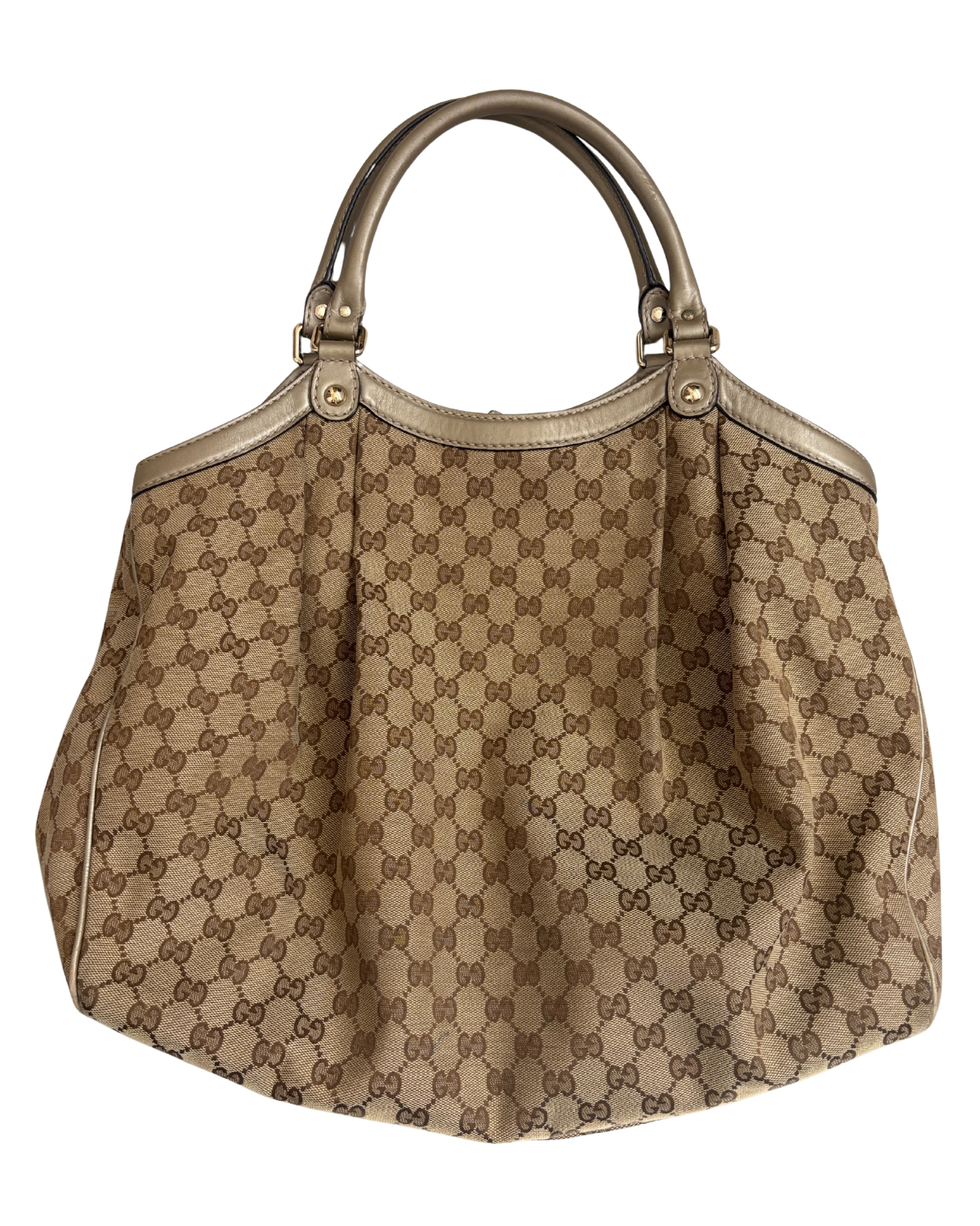 Gucci Sukey Large Tote in GG Monogram Canvas with Champagne Gold Leather Trim