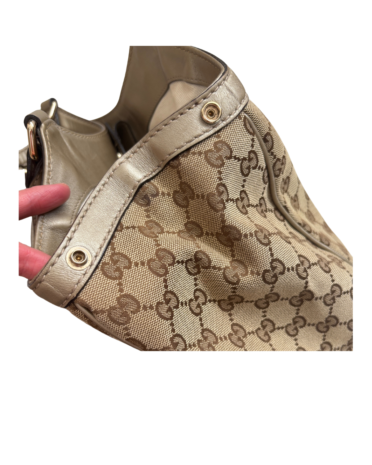 Gucci Sukey Large Tote in GG Monogram Canvas with Champagne Gold Leather Trim