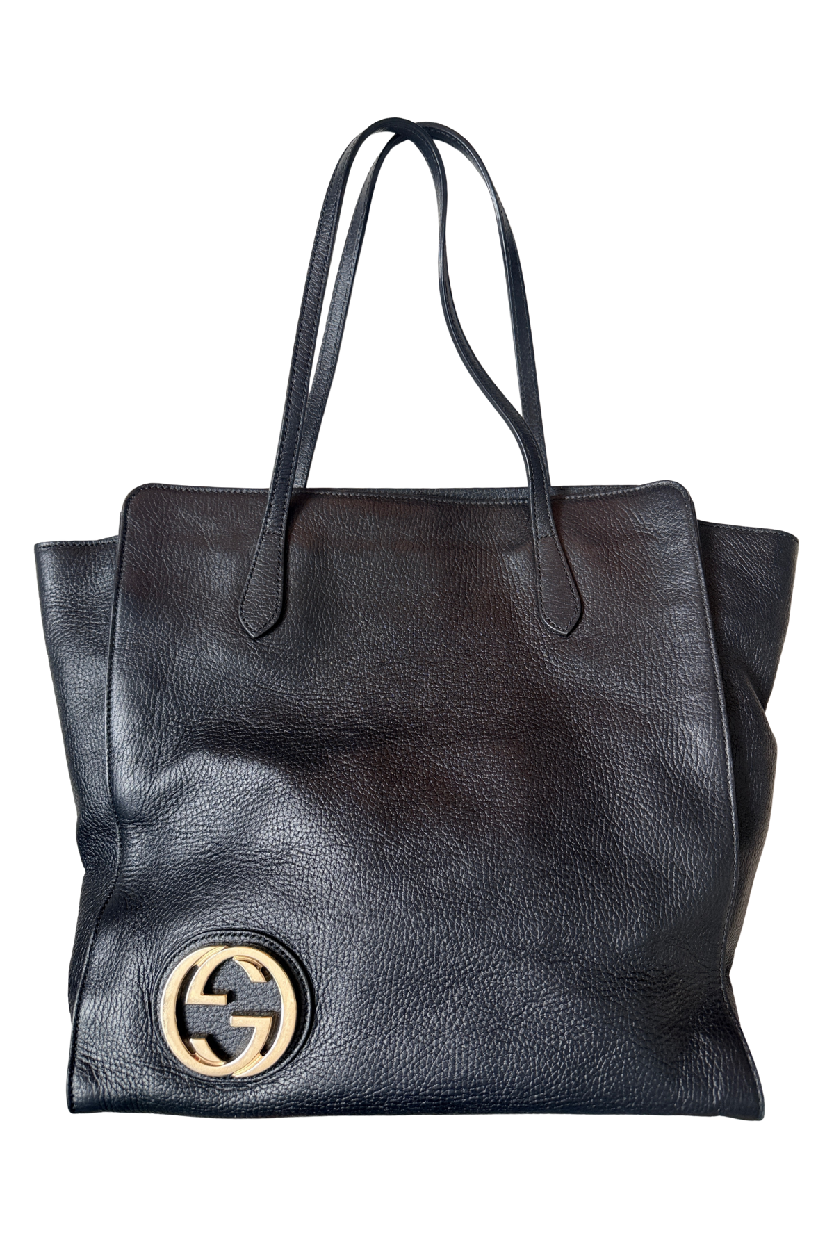 GUCCI Black Pebbled Leather Interlocking GG Tote