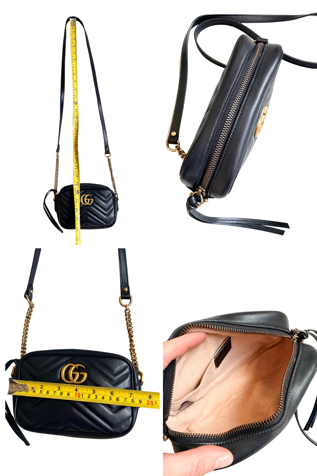 Gucci GG Marmont Mini Camera Bag Black Matelassé Leather | Full Set