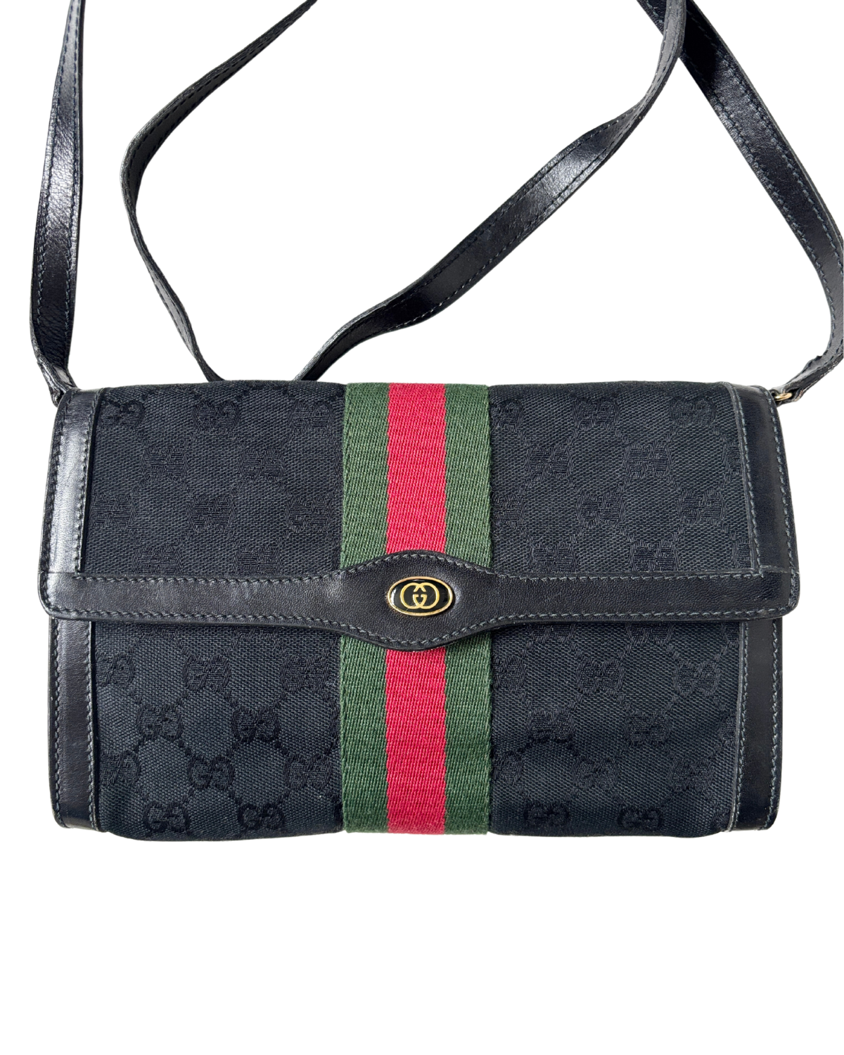 GUCCI Black Canvas Sherry Line 2 Way Bag