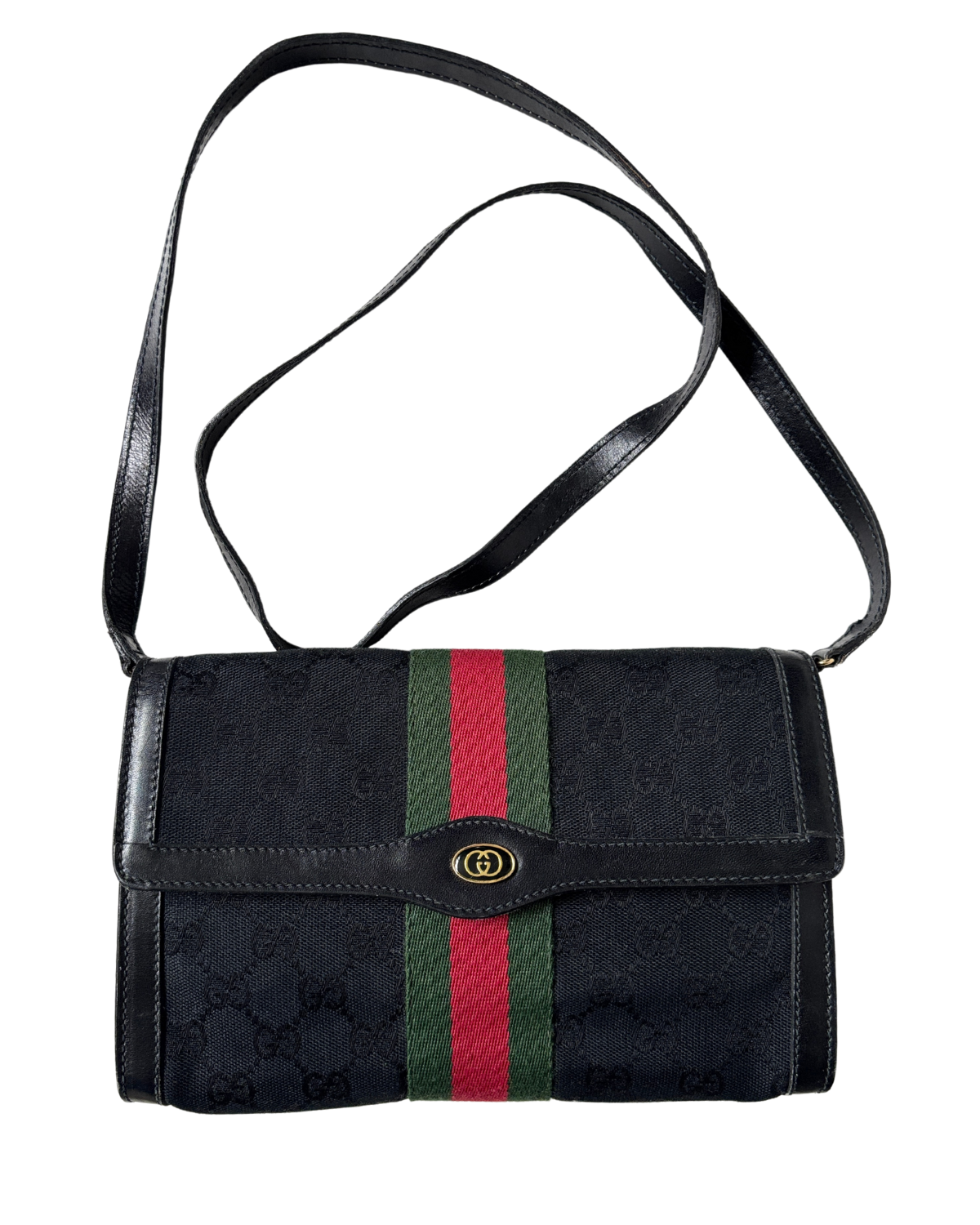 GUCCI Black Canvas Sherry Line 2 Way Bag