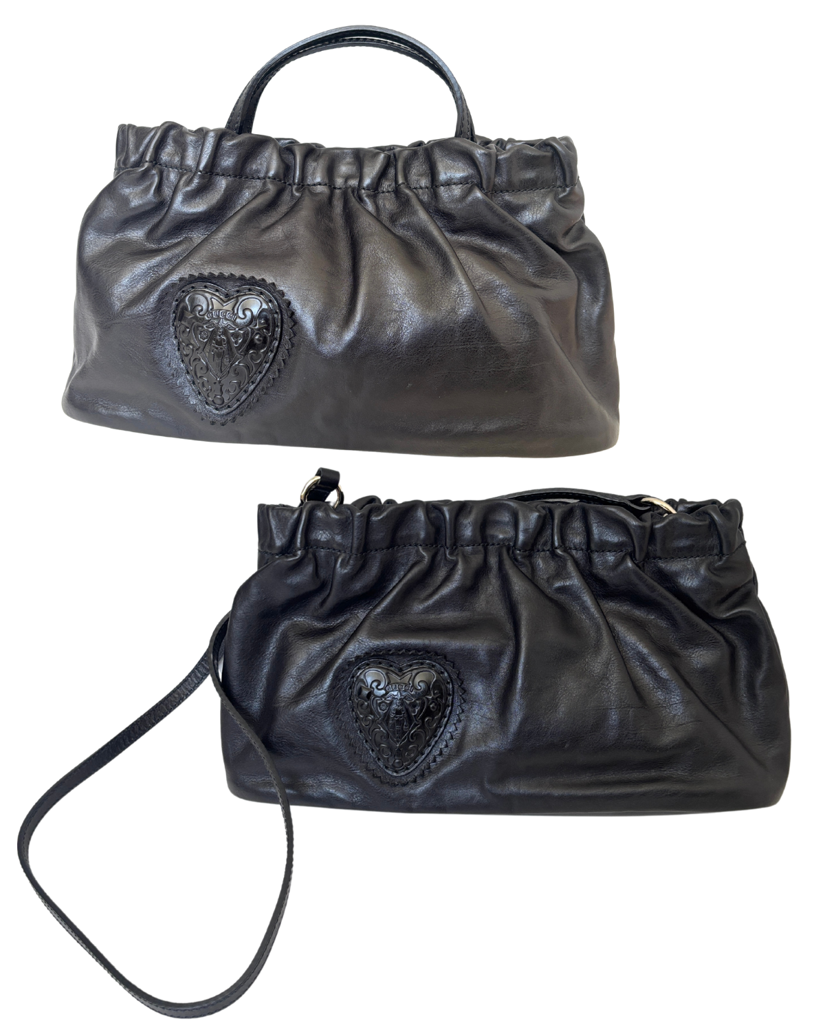 GUCCI Black Leather Heart 2 Way Bag