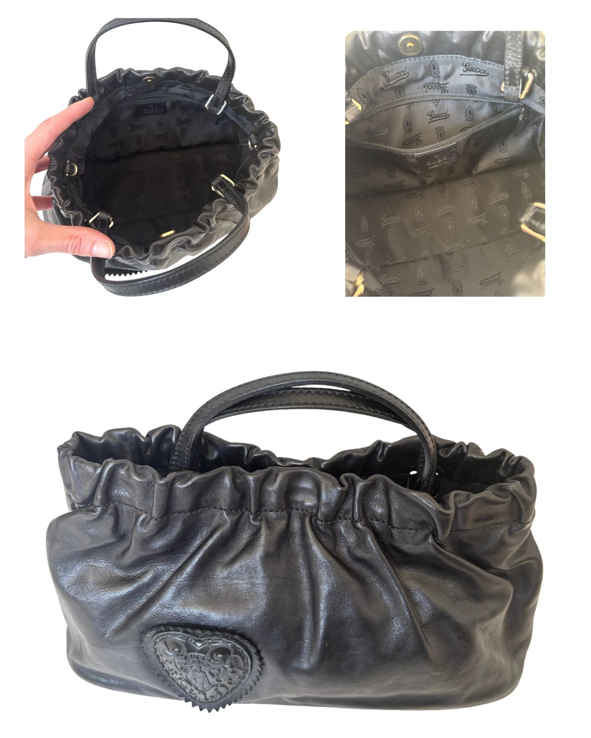 GUCCI Black Leather Heart 2 Way Bag