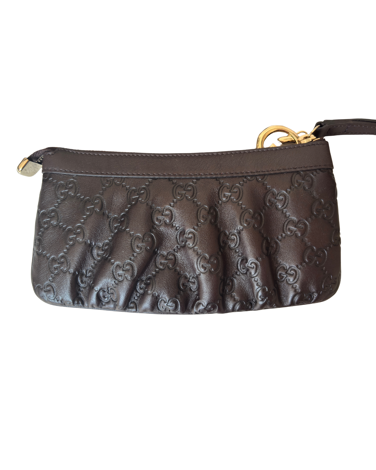 Gucci 1973 Guccissima Leather Wristlet/Clutch (Brown with Gold GG Charm)