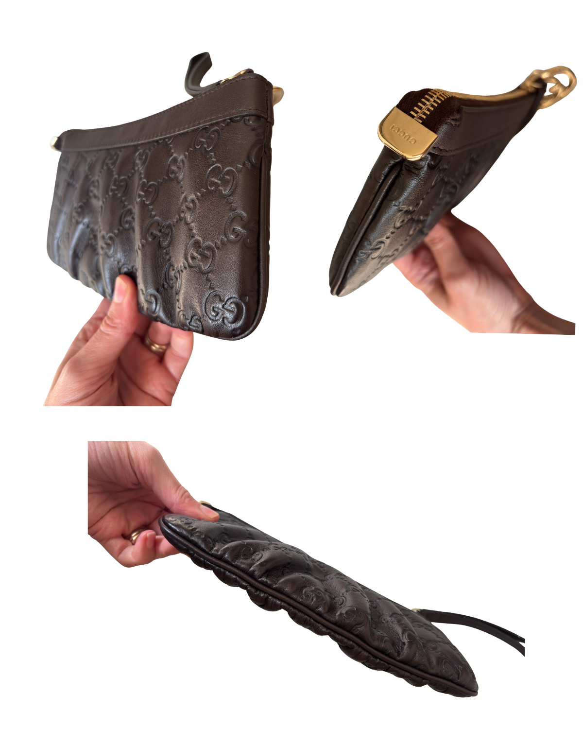 Gucci 1973 Guccissima Leather Wristlet/Clutch (Brown with Gold GG Charm)