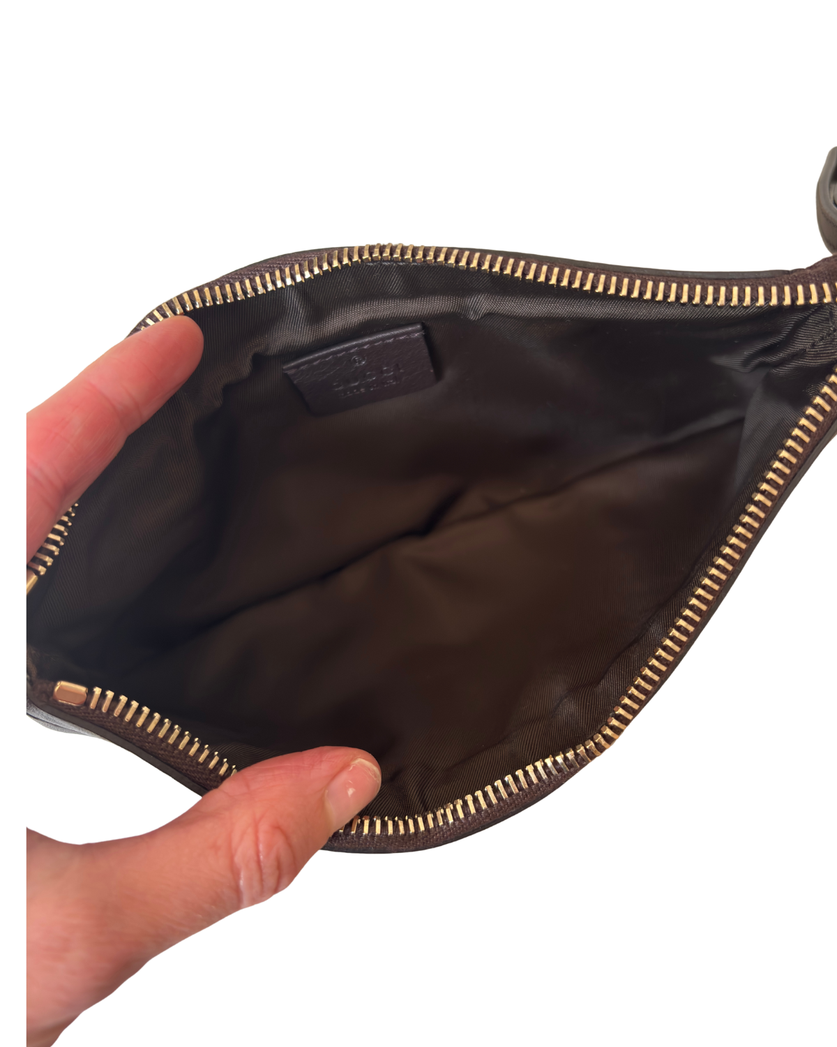 Gucci 1973 Guccissima Leather Wristlet/Clutch (Brown with Gold GG Charm)